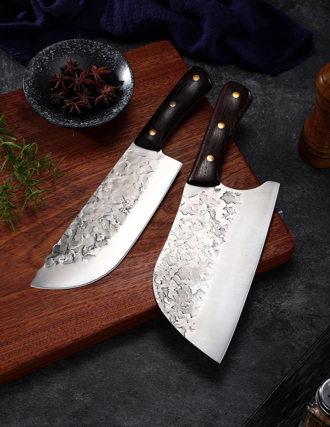 DRAGON RIOT Juego de cuchillos de carnicero de chef para cortar carne con bolsa de rollo, 12 cuchillos de chef forjados japoneses para hombres y