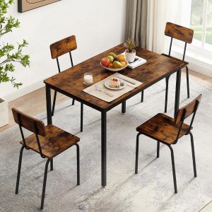 Juego de mesa de comedor de 4 sillas para 4-8, escritorio de cocina moderno que ahorra espacio, casa de campo de estilo industrial de madera, 43 Juego de mesa de comedor de 4 sillas para 4-8, escritorio de cocina moderno que ahorra espacio, casa de campo de estilo industrial de madera, 43