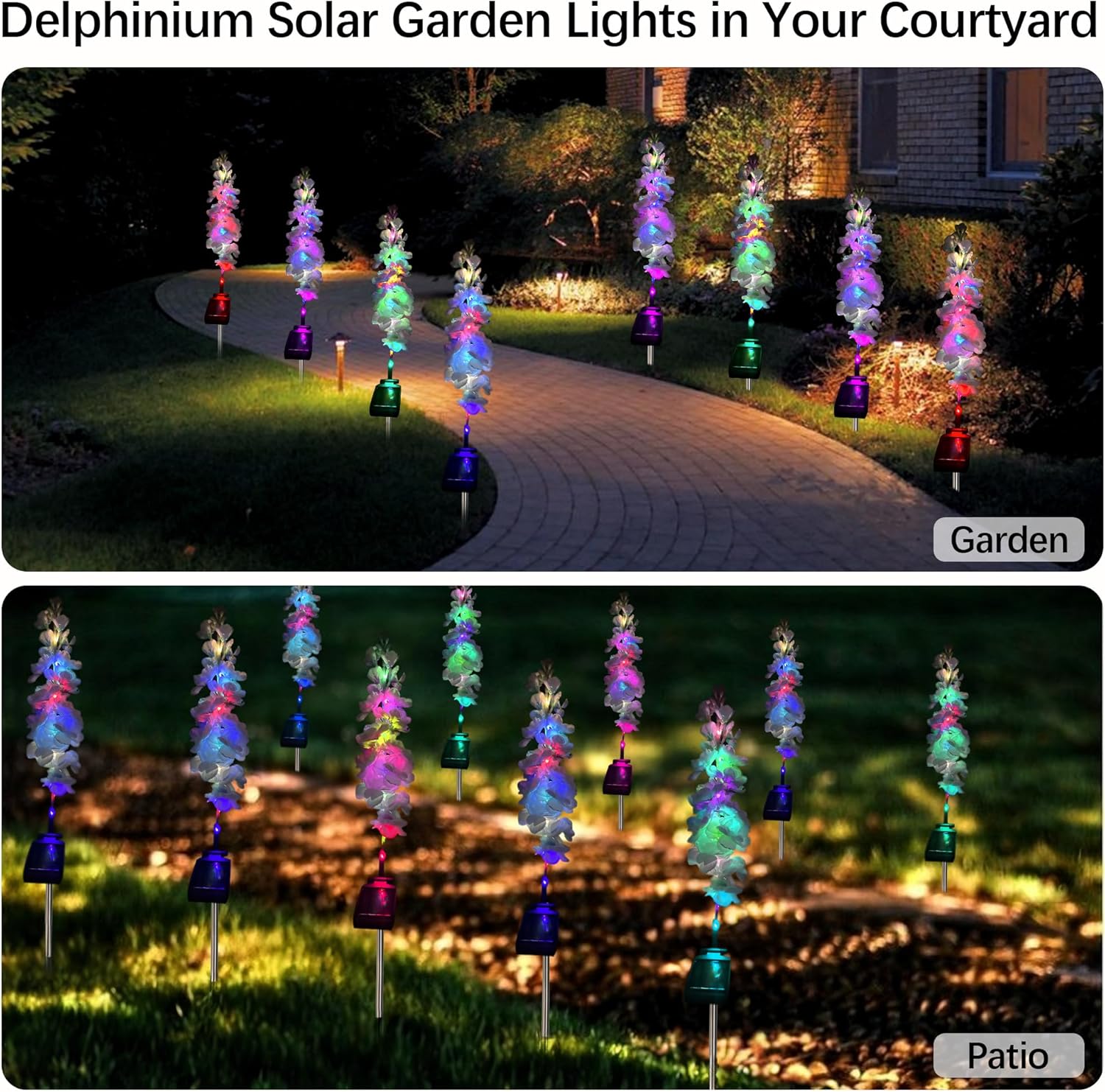 Luces solares para exteriores, IP65 impermeable Delphinium luces solares de jardín decoración de jardín, paquete de 4 luces solares de delphinium