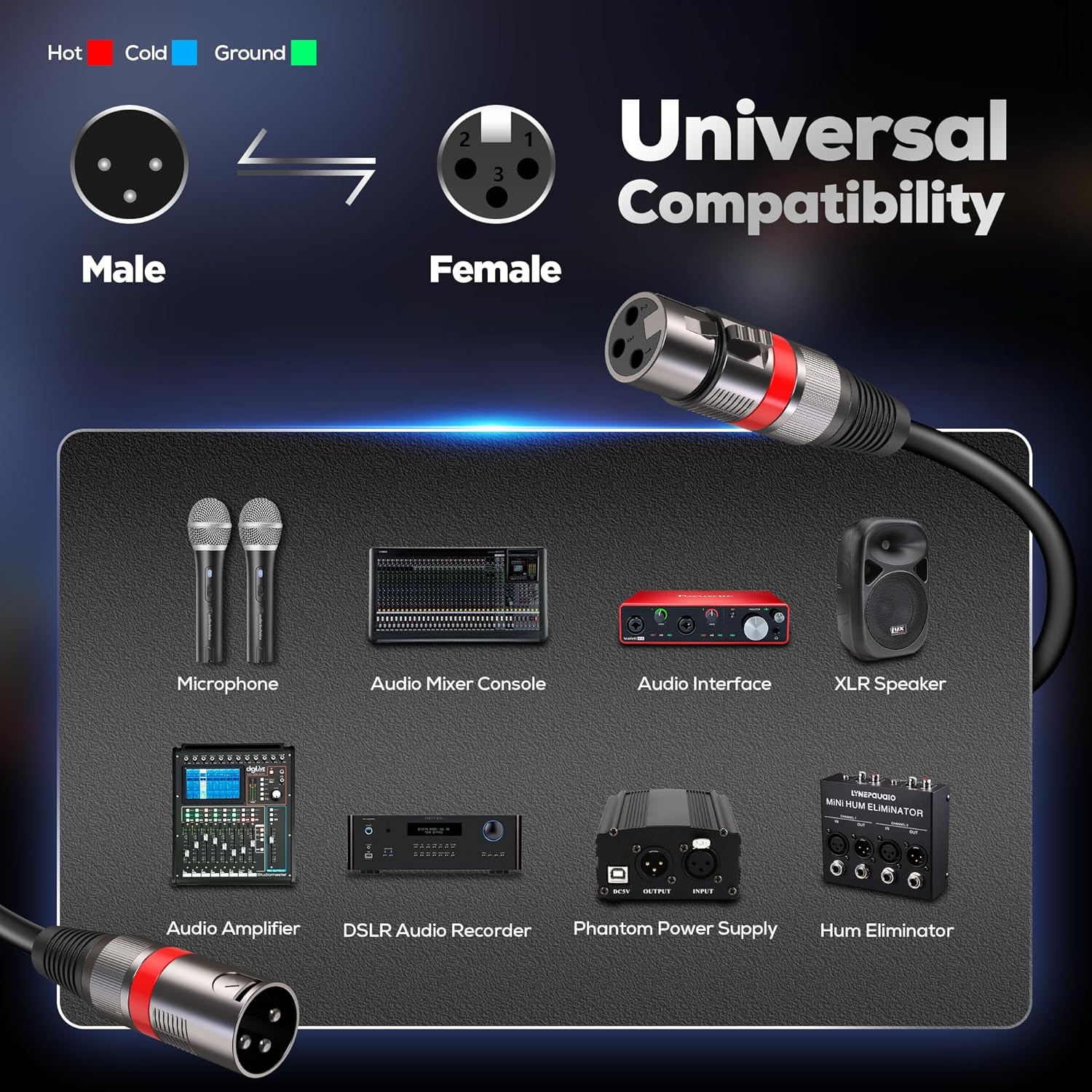 XLR Cables 100FT30M 2 paquetes, cable de micrófono equilibrado de alta calidad con conector XLR macho a hembra de 3 pines compatible con micrófonos,