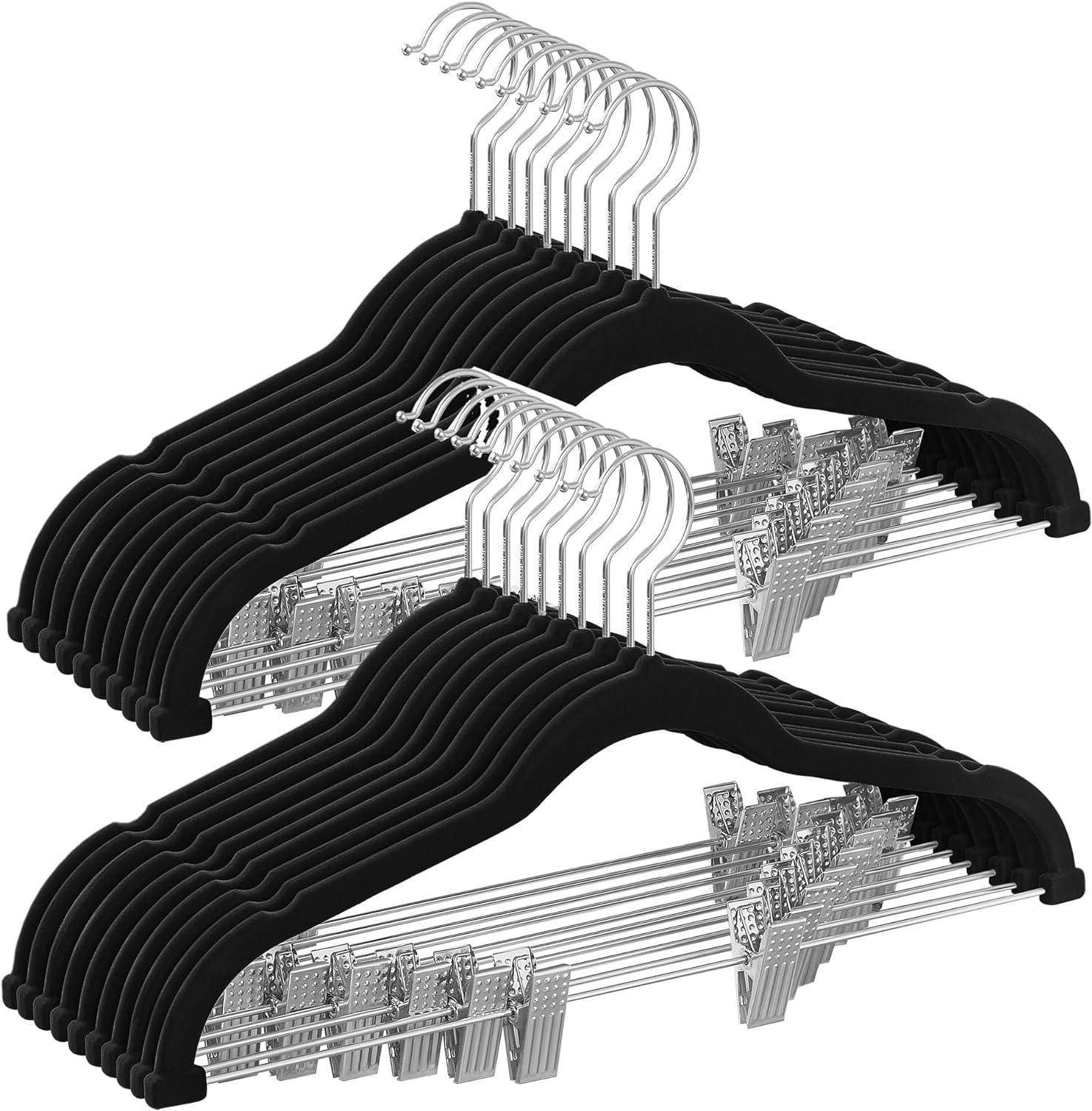 SONGMICS Paquete de 20 perchas para pantalones, perchas de terciopelo de 16.7 pulgadas de largo con clips ajustables, resistentes, antideslizantes,