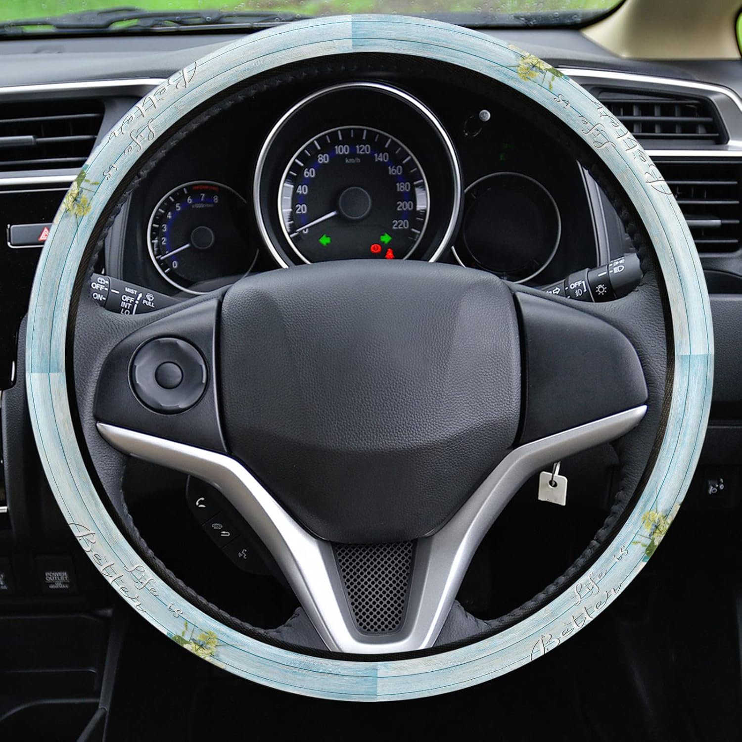 Car Steering Wheel Cover, Floral Wood Grain Elastic Stretch Sponge Steering Wheels Protective Cover for Vehicles Trucks SUVs Universal Automotive