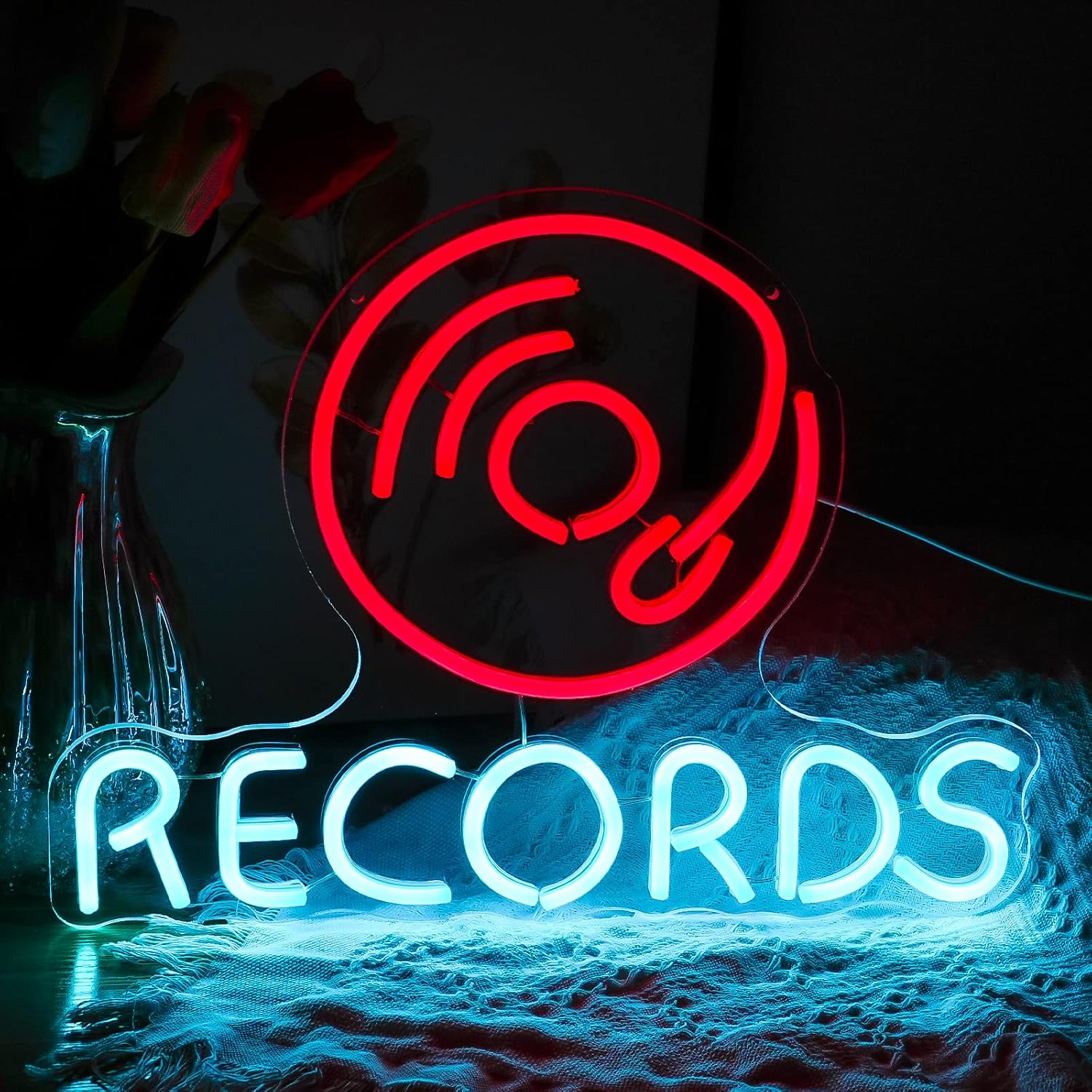 Noasktt Letrero de neón para discos de vinilo, luces de neón para decoración de pared, decoración de pared LED de música funky, letrero estético de