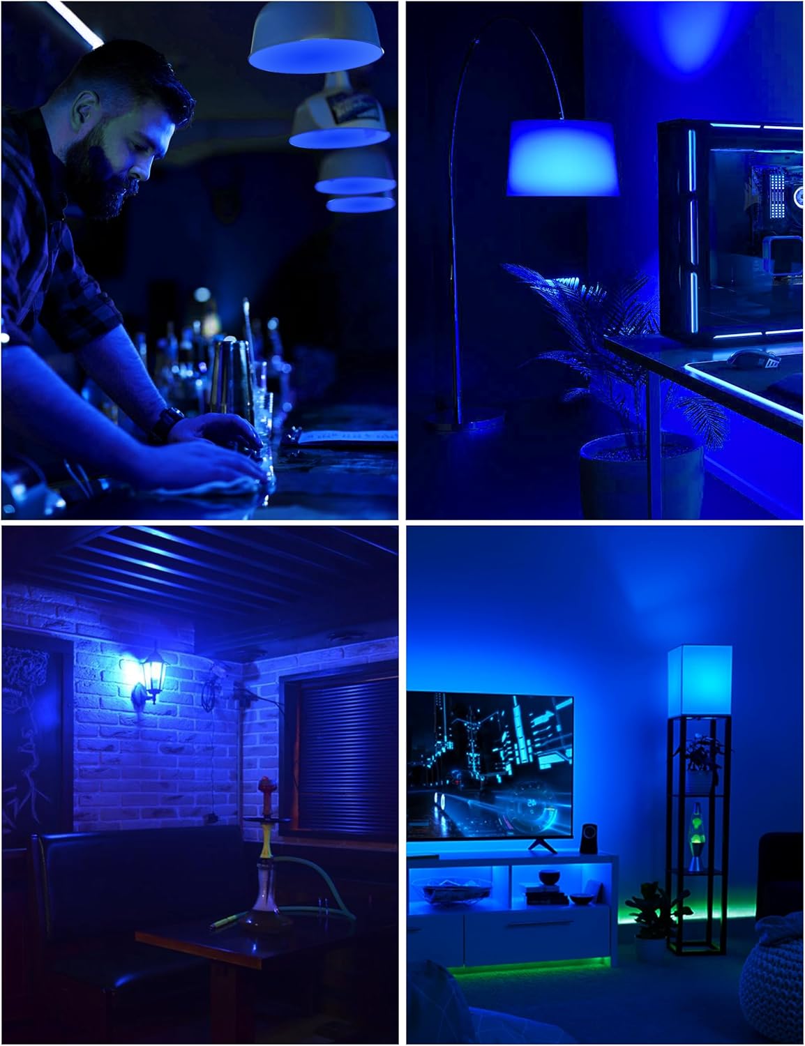 Bombillas azules, bombilla de filamento de vidrio azul, bombilla LED azul de 4 W, equivalente a 40 W, base E26, vidrio transparente, bombilla A19 de