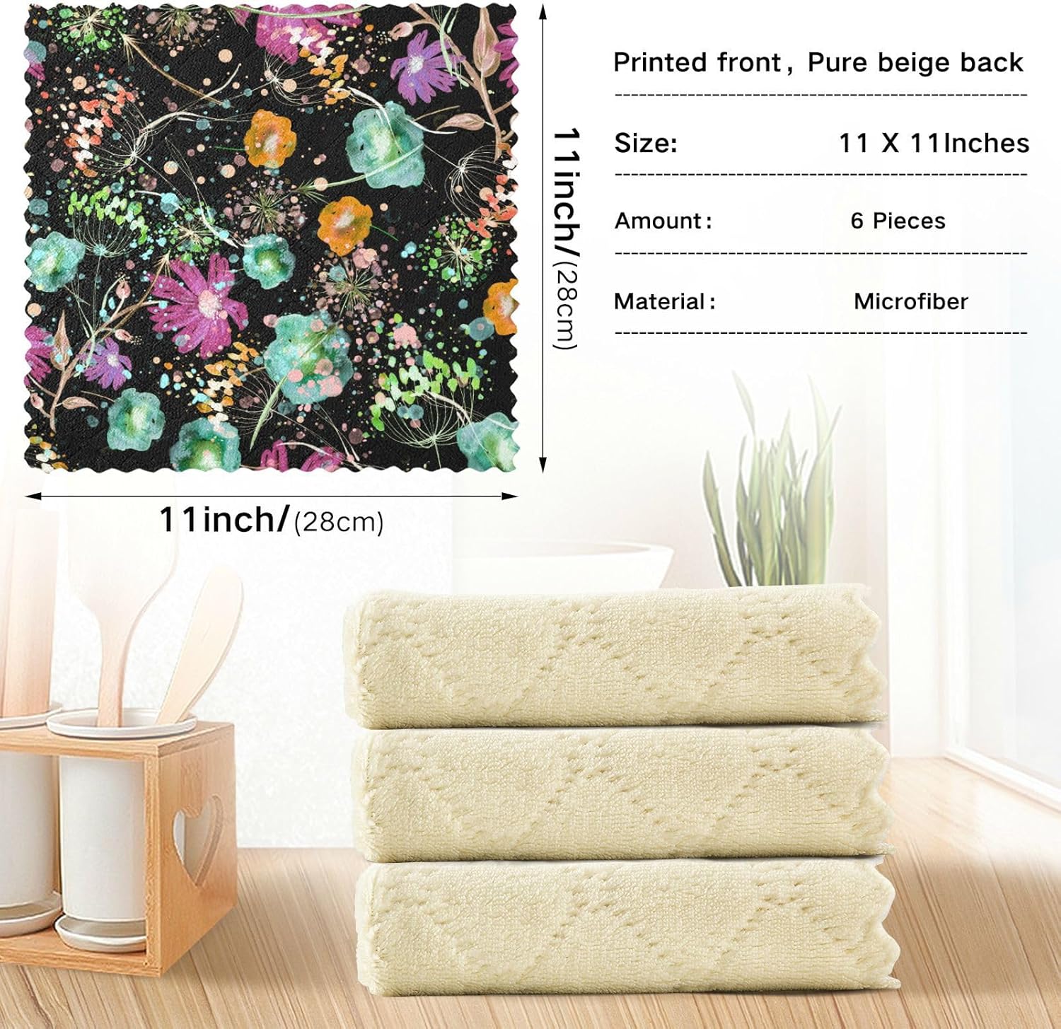 FRODOTGV Watercolor Floral Bouquet Wildflowers Cotton Print Kitchen Towels and Dishcloths Sets Fast Drying Set of 6 Microfiber Drying Towels for Car