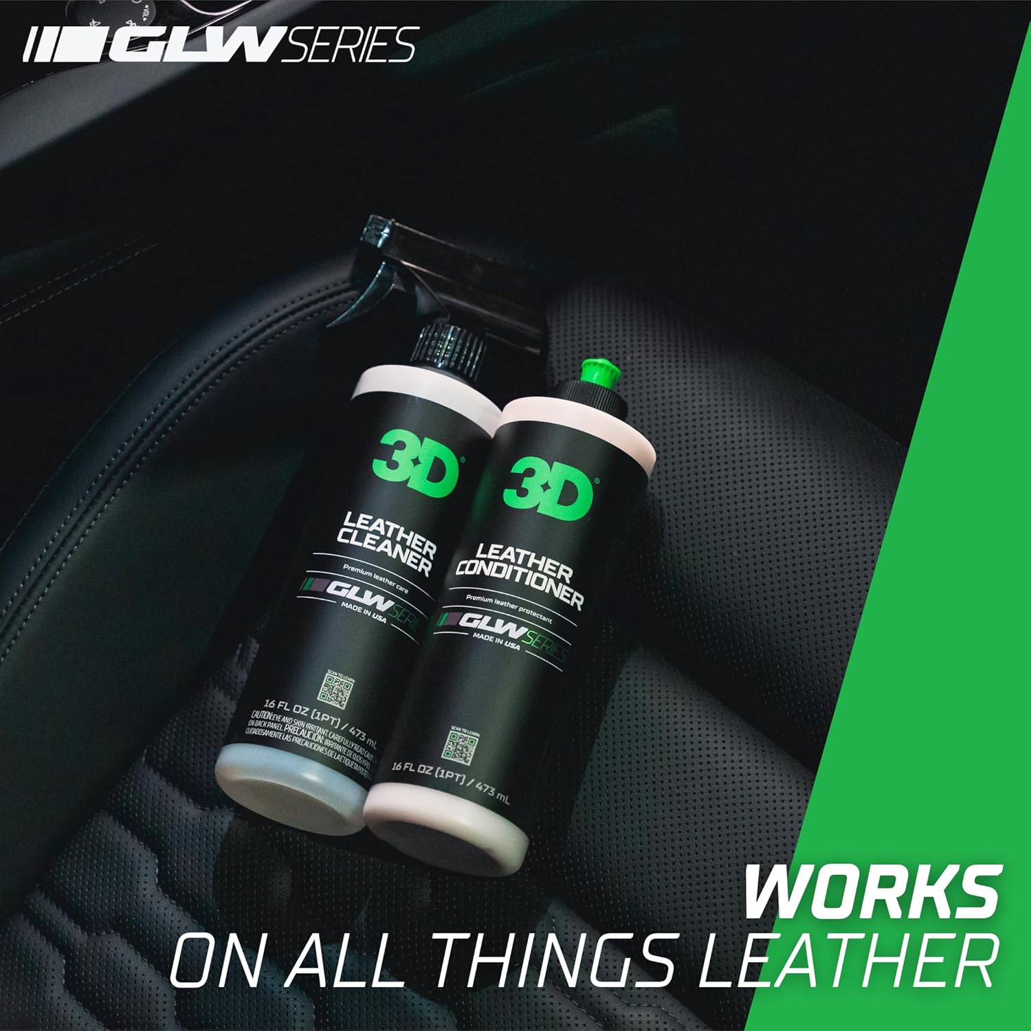 3D Acondicionador de cuero para automóvil, serie GLW  Restaura, acondiciona, protege  Protección UV  Condiciones de asientos de cuero, muebles,