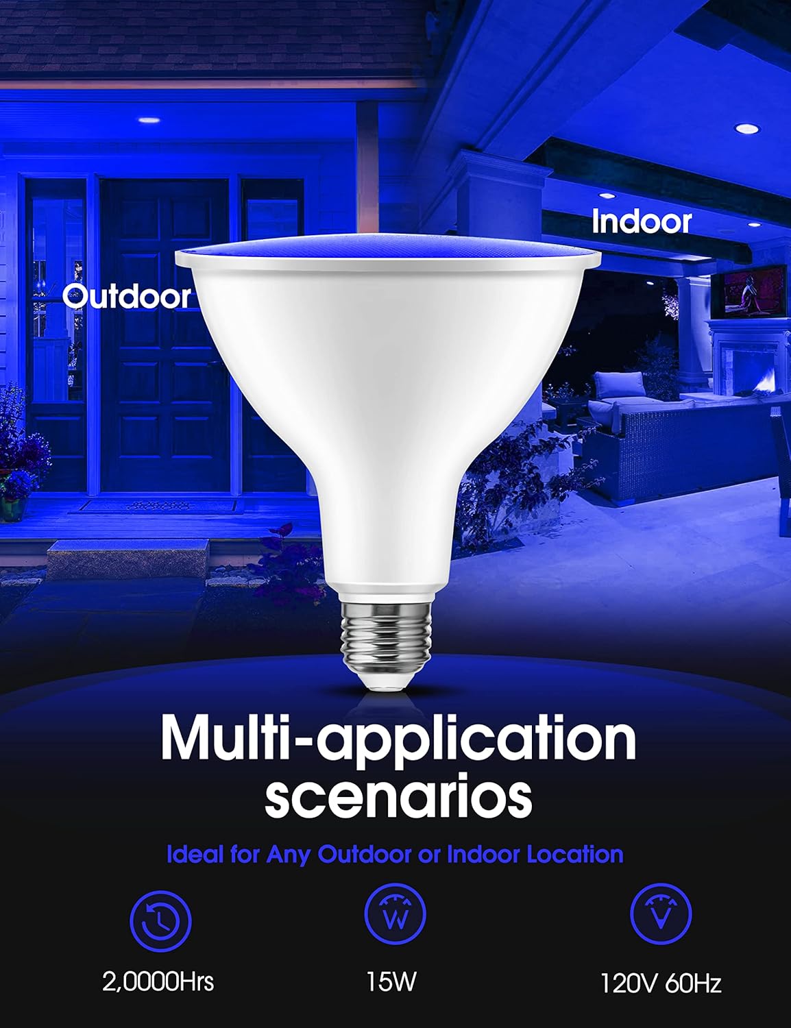 LOHAS PAR38 Bombillas de luz de inundación azul, luz de inundación LED azul marino de Navidad para exteriores, equivalente a 120 W, regulable,