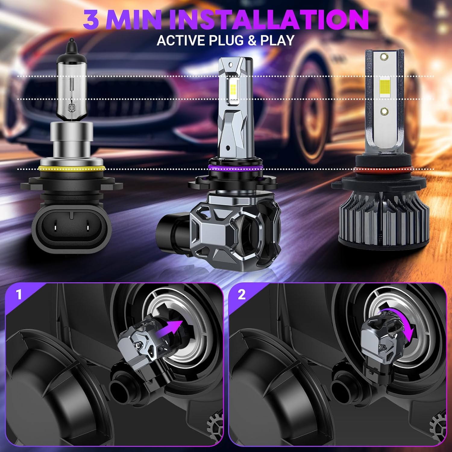 Bombillas 9005 2024 mejoradas, 800% más brillantes, 30000 lúmenes, 6500 K, blanco frío, serie Q3, 9005HB3, bombillas antiniebla, inalámbricas, Plug