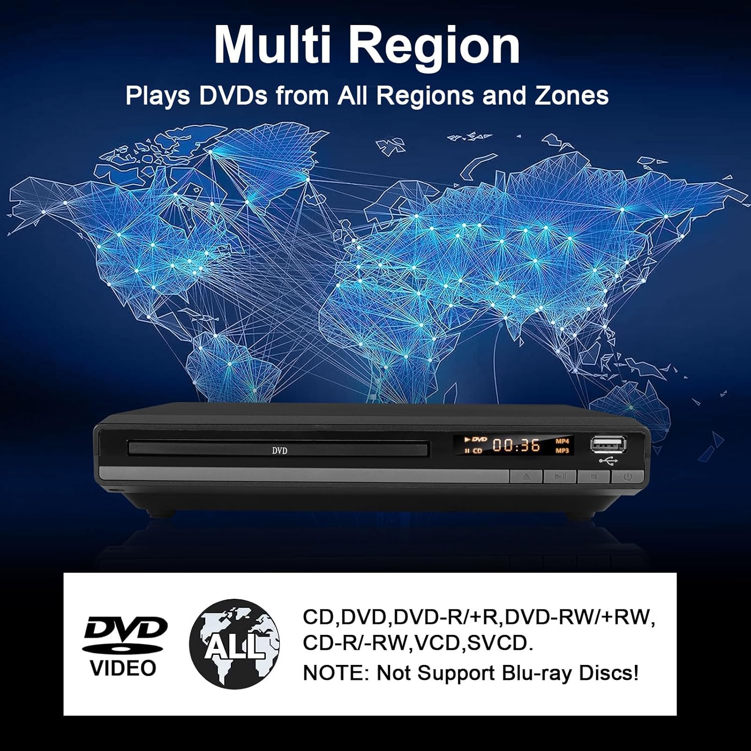 Reproductor de DVD HD para TV con salida HDMI, reproductores de DVD compactos con control remoto  Reproductor de CD de DVD simple con entrada USB