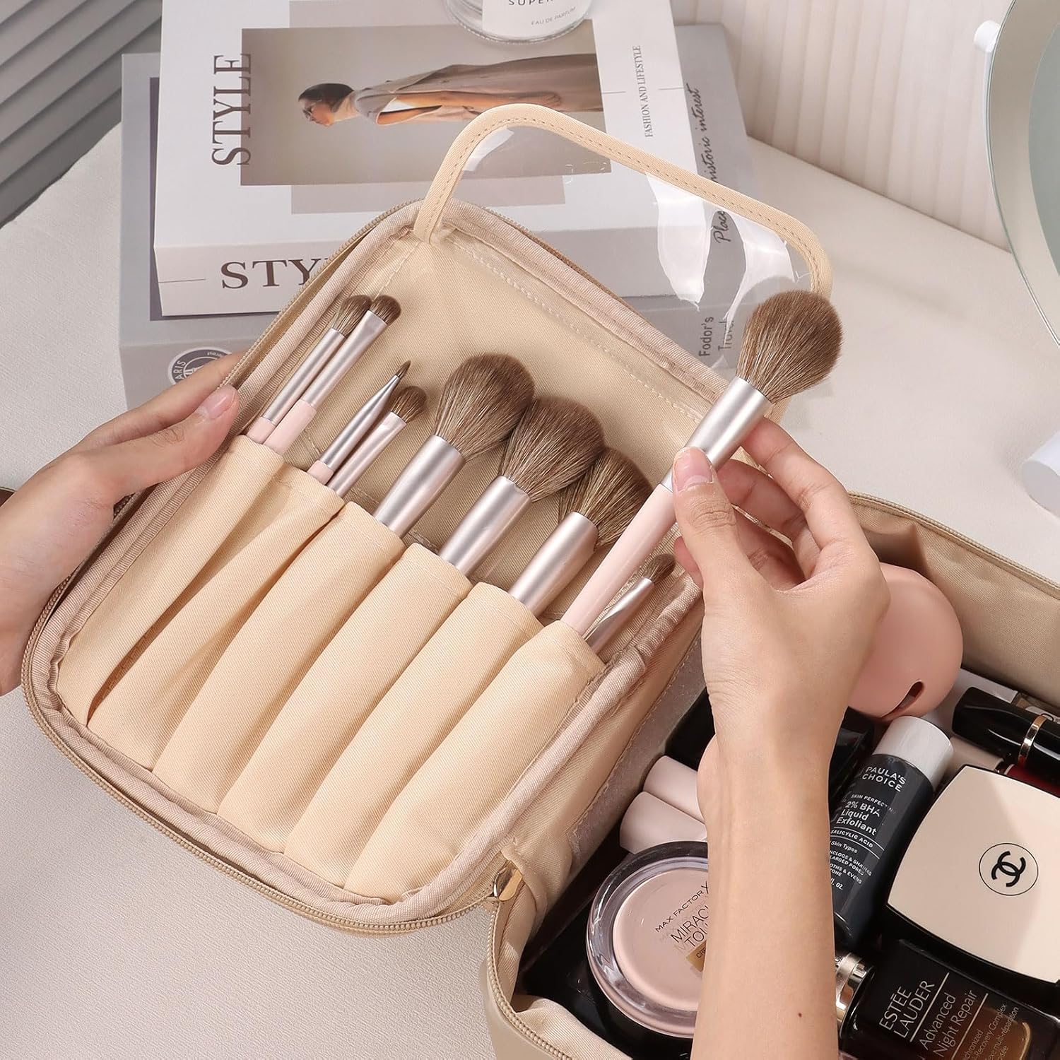 Pocmimut Bolsa de maquillaje para mujeres, bolsa de maquillaje de viaje para cosméticos, bolsa de aseo grande para niñas, bolsa de maquillaje, bolsa