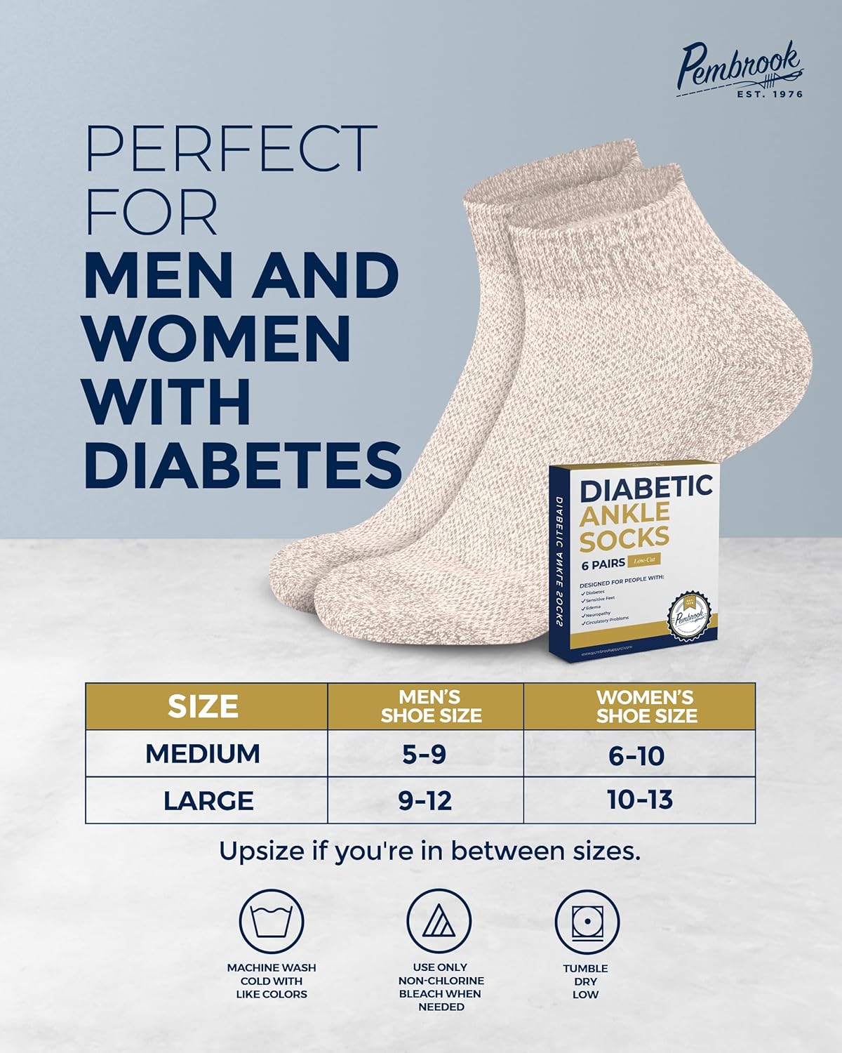 Pembrook Calcetines tobilleros para diabéticos para hombres y mujeres, 6 pares de calcetines de corte bajo sin costuras para diabéticos para mujer