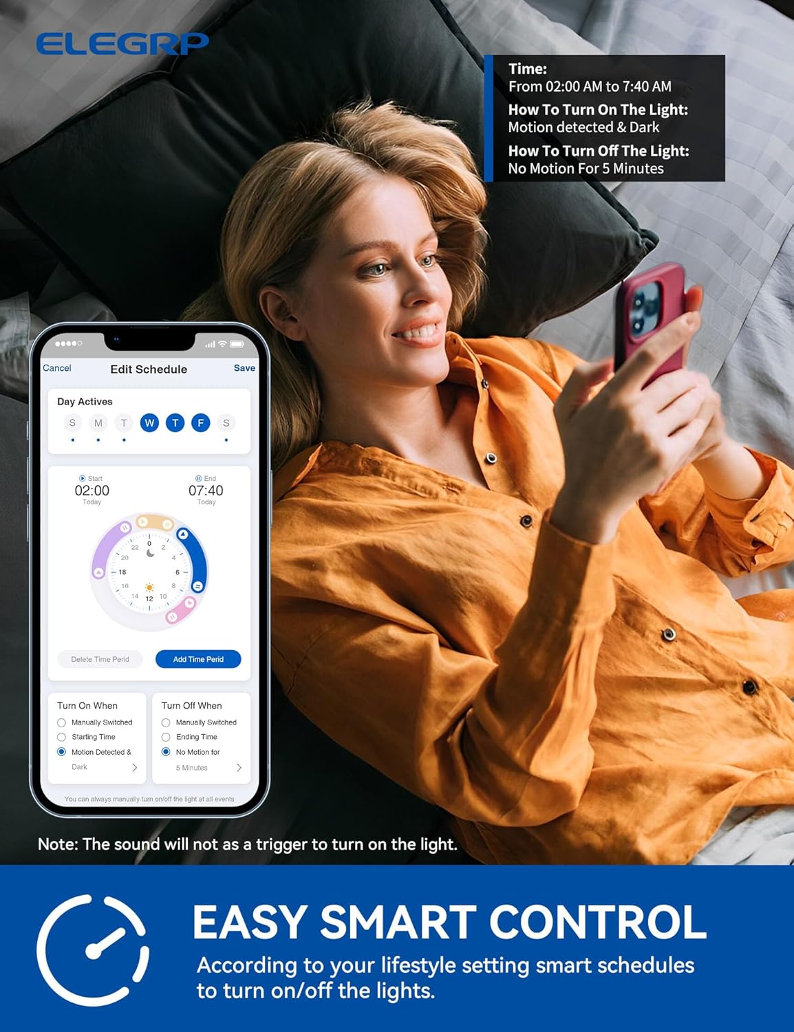 ELEGRP Interruptor inteligente con sensor de movimiento, interruptor de luz Wi-Fi de 3 vías de 2.4 GHz, compatible con Alexa y Google Assistant,