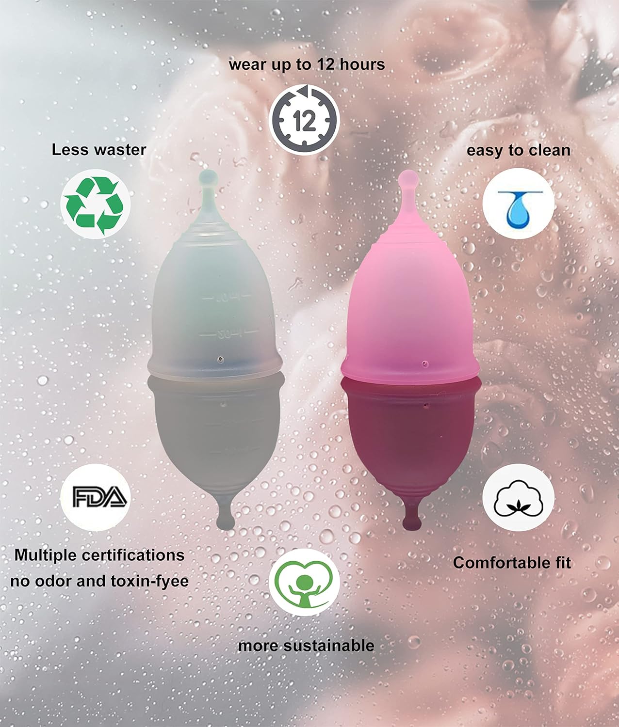 Vasos menstruales con vaso de almacenamiento plegable, diseño a prueba de fugas con vasos de silicona de grado médico reutilizables, alternativa a