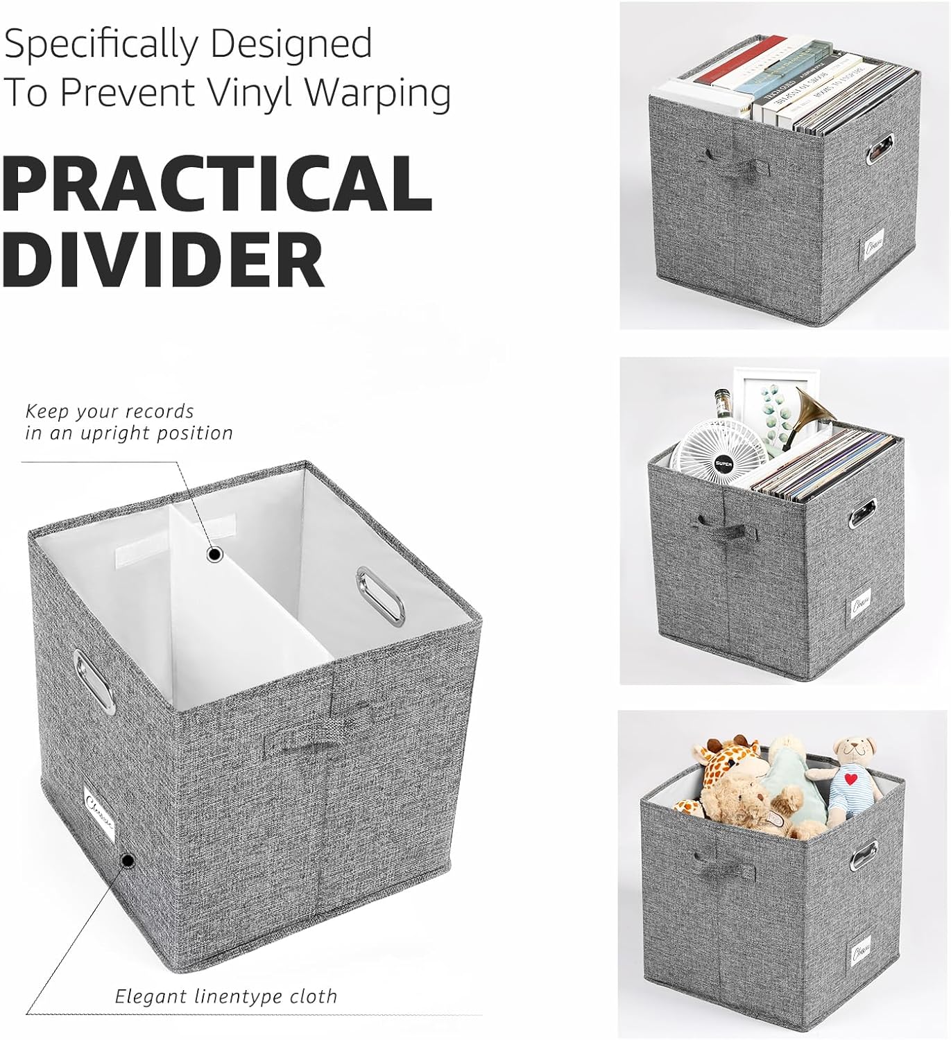 Juego de 2 cajas de almacenamiento de discos de vinilo almacenamiento para discos de vinilo con capacidad para más de 100 LP, contenedores