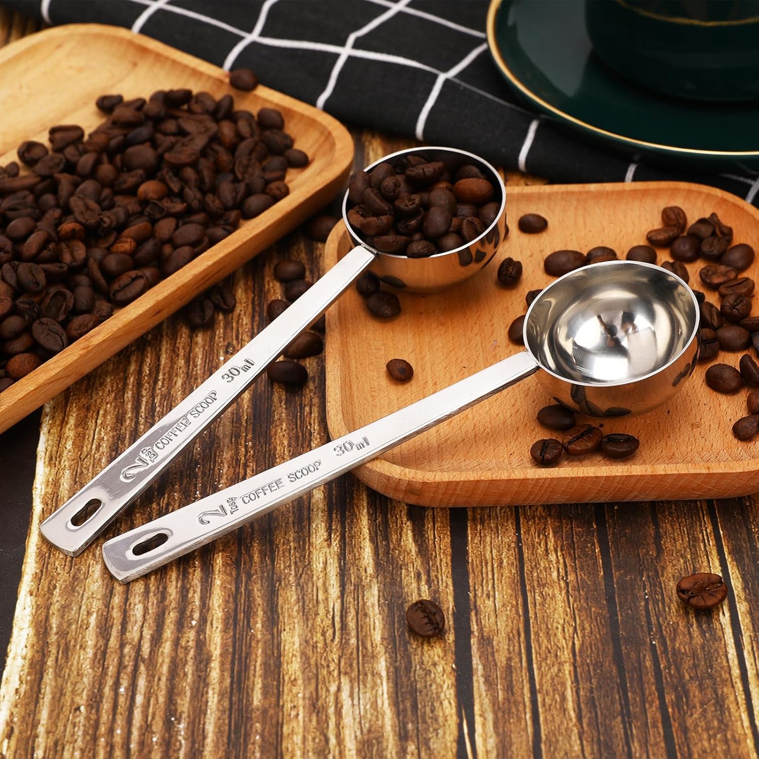 2 cucharadas de 2 cucharadas con asas largas, cuchara medidora de café de acero inoxidable de 1.0 fl oz, 2 cucharadas para café, leche, fruta en