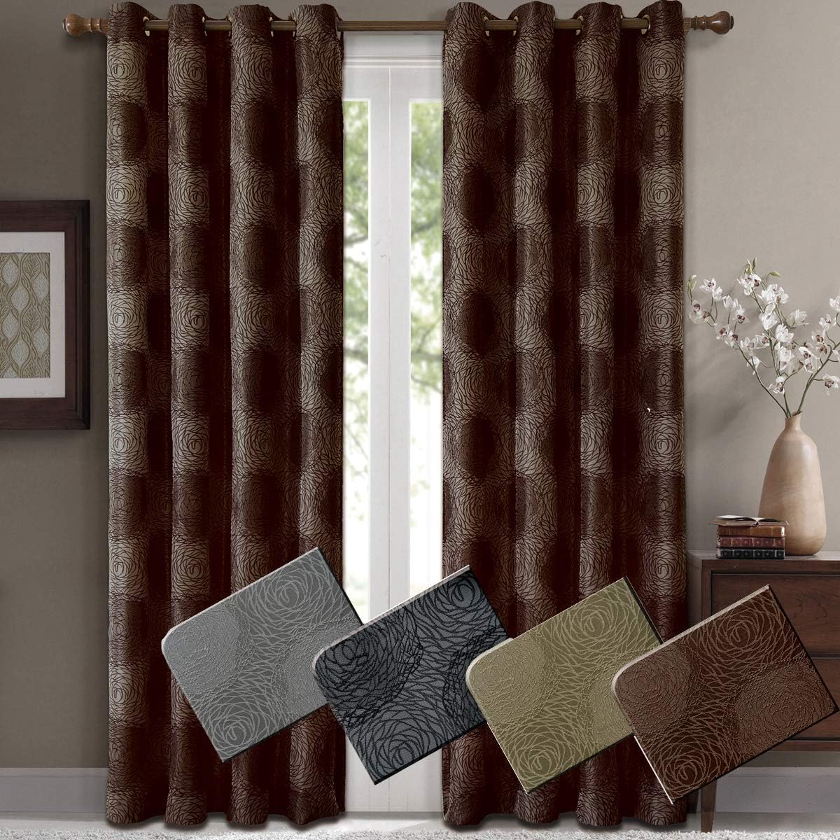 Royal Hotel Bedding Lexington – Paneles de cortina de jacquard con ojales verdes, 2 paneles, 52 x 96 pulgadas cada uno