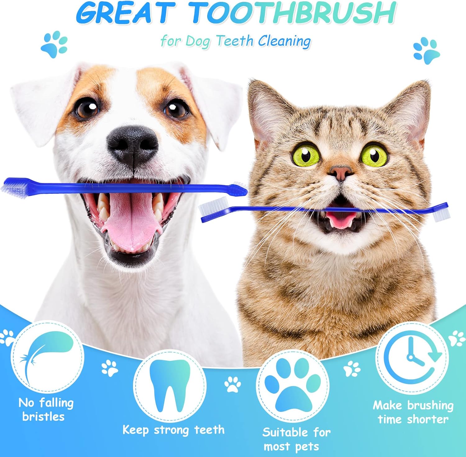 80 piezas de cepillo de dientes para perros pequeños, cepillo de dientes de doble cabeza, cepillos de higiene dental suaves de mango largo para
