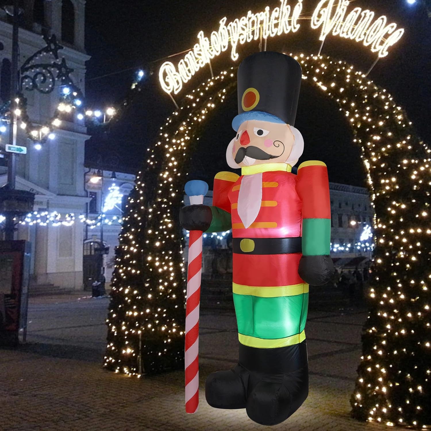 yofit Soldado de cascanueces inflable de Navidad de 8 pies para decoración al aire libre, decoraciones inflables de Santa Soldado con luces LED para