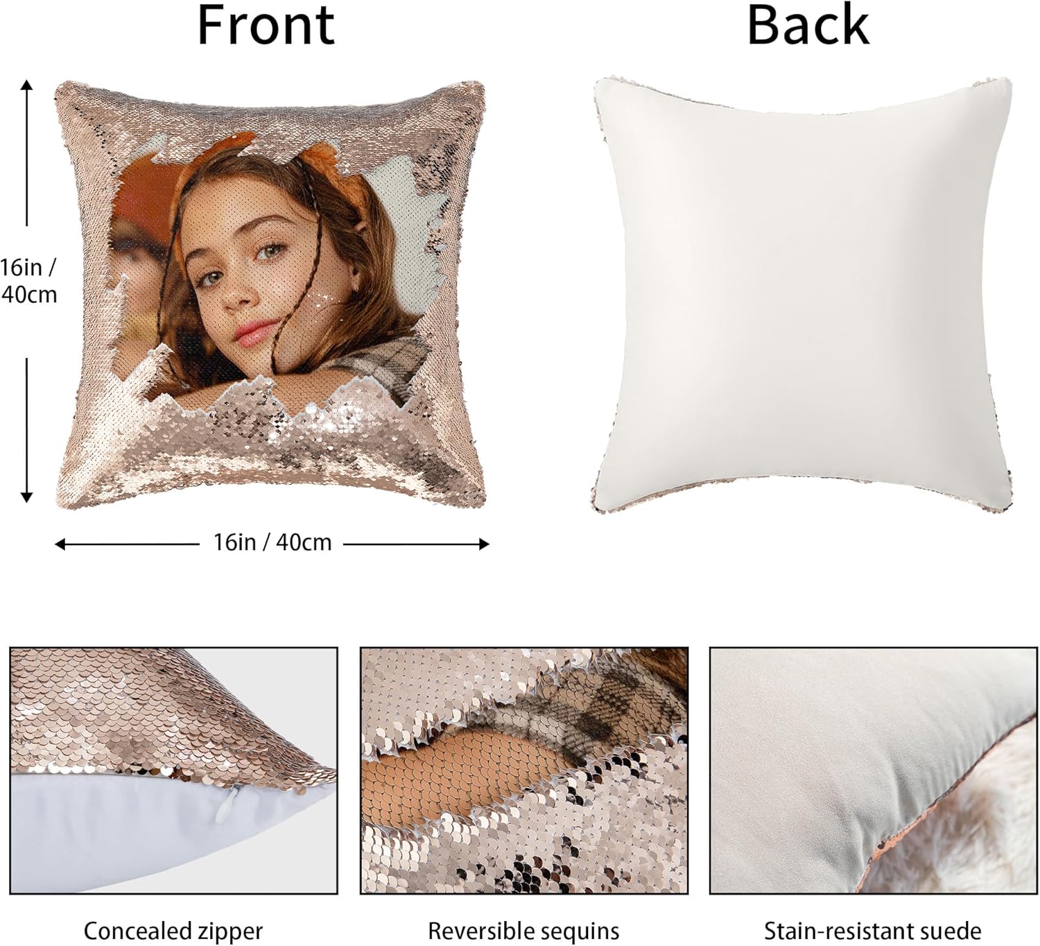 Easycosy Fundas de almohada de lentejuelas personalizadas, funda de cojín reversible mágica personalizada con tu imagen, regalos personalizados