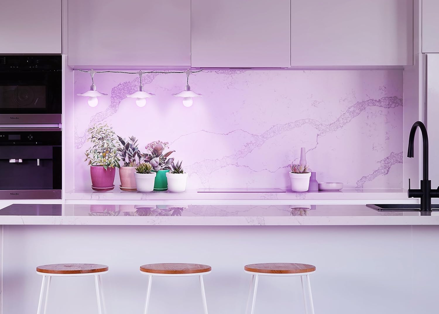 Miracle LED Kitchen Gardener Designer Line – Kit de cultivo para interiores, incluye 3 bombillas de cultivo de 100 W de espectro rojo y azul de luz