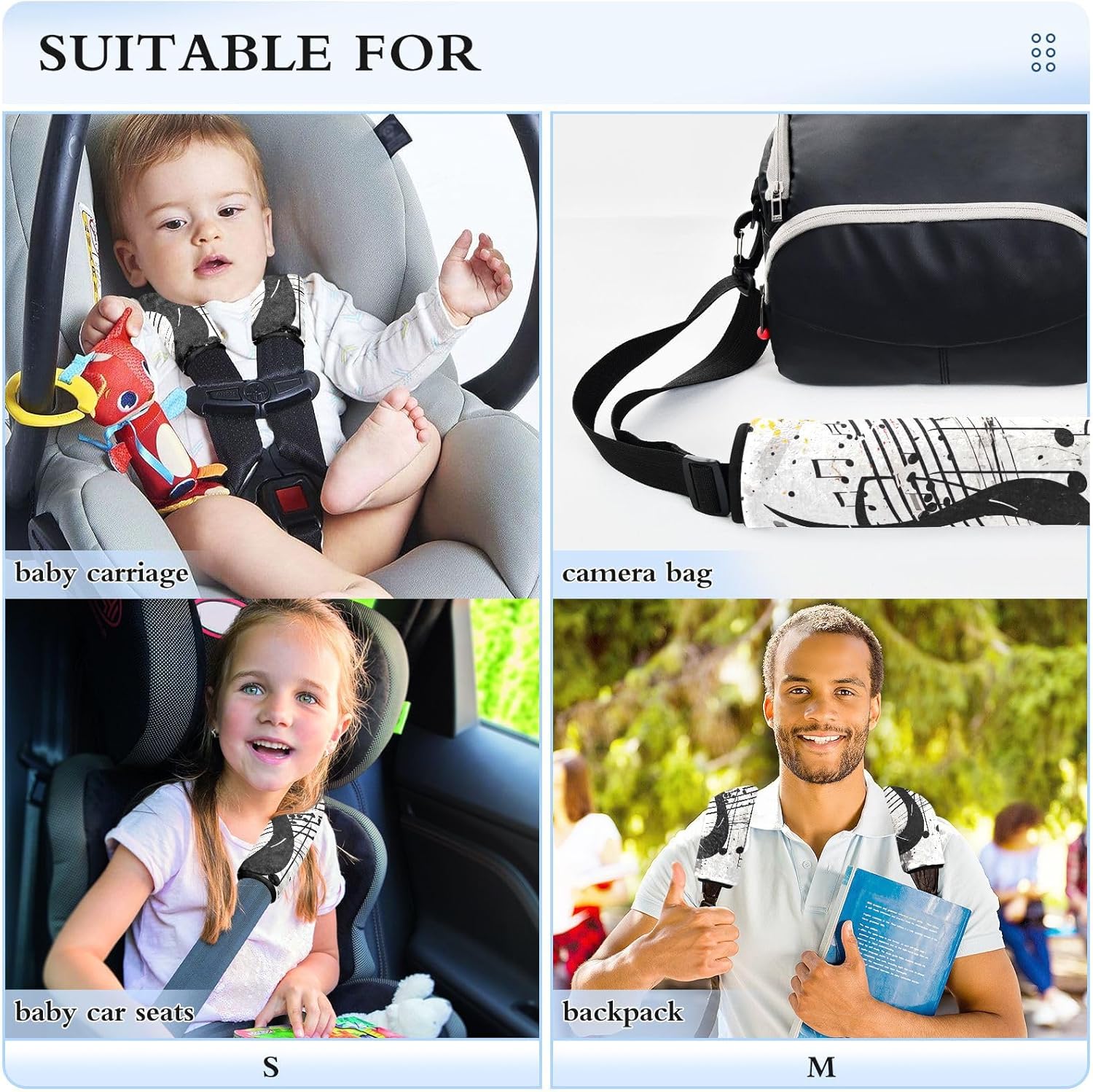 a Splattered Music Note – Funda para cinturón de seguridad para niños, funda suave para correa de asiento de automóvil, acolchado para cinturón de