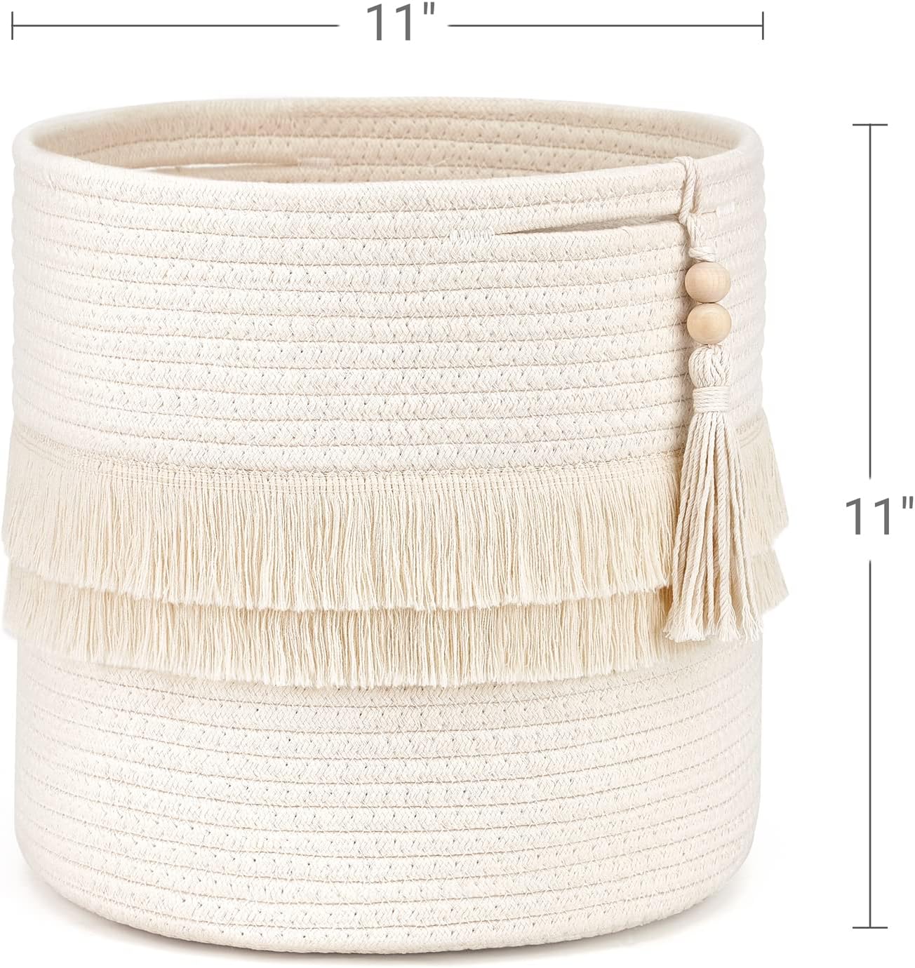 Dahey Cesta decorativa de macramé de cuerda de algodón, decoración bohemia para guardería, pequeña y bonita borla tejida con cuentas de madera para