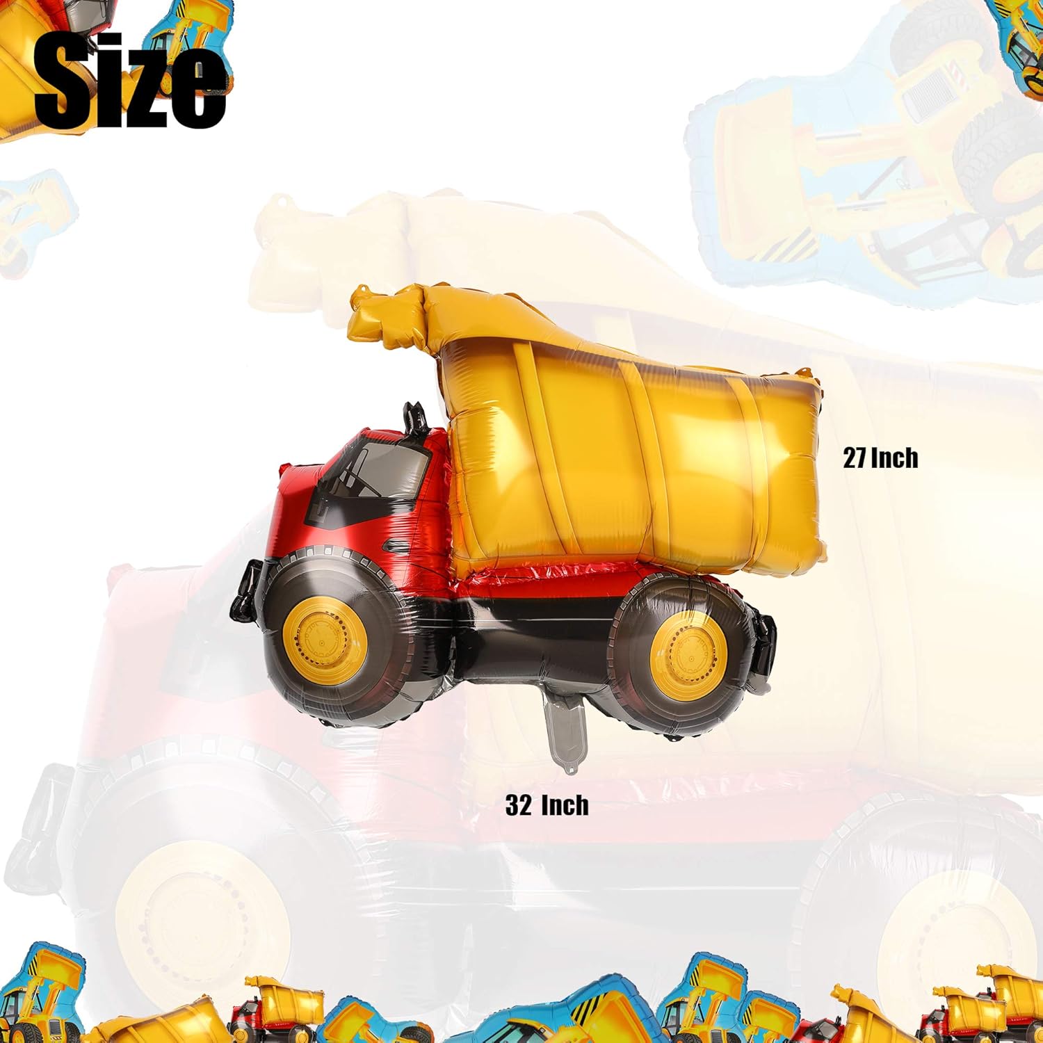 2 piezas Jumbo Dump Truck Foil Mylar Globo Helio Fiesta de Cumpleaños Grande Suministros Amarillo
