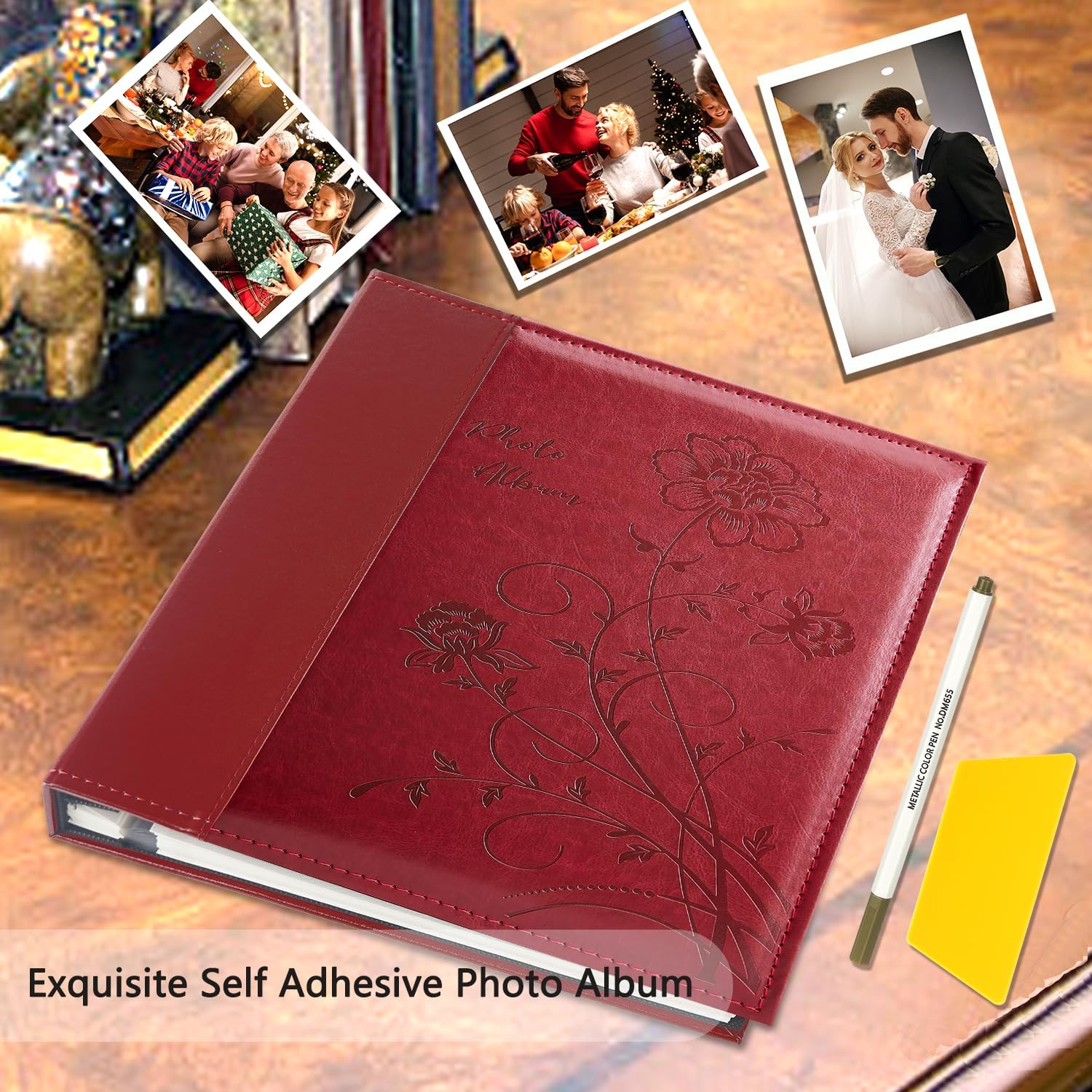 Artmag Álbum de fotos autoadhesivo para fotos de 3 x 5, 4 x 6, 5 x 7, 8 x 10, 40 páginas, cubierta de cuero, álbum magnético de bricolaje para