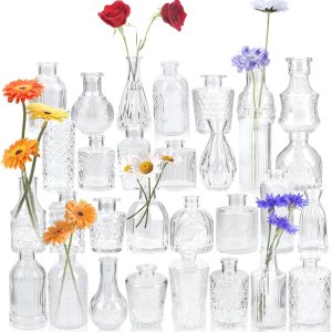Yirilan Juego de 30 jarrones de cristal, pequeños jarrones para flores, jarrones transparentes a granel para centros de mesa, mini jarrones vintage Yirilan Juego de 30 jarrones de cristal, pequeños jarrones para flores, jarrones transparentes a granel para centros de mesa, mini jarrones vintage
