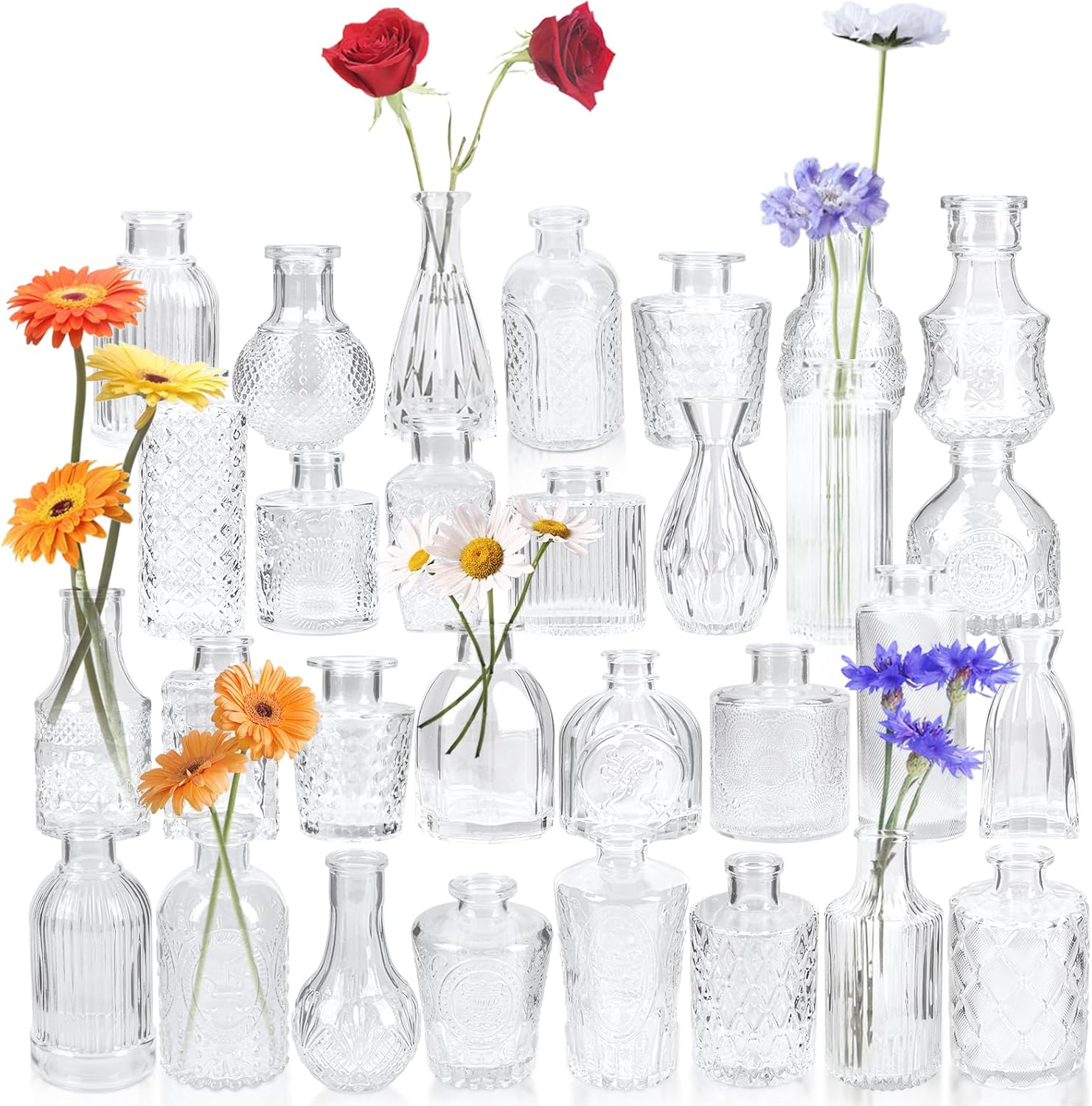 Yirilan Juego de 30 jarrones de cristal, pequeños jarrones para flores, jarrones transparentes a granel para centros de mesa, mini jarrones vintage