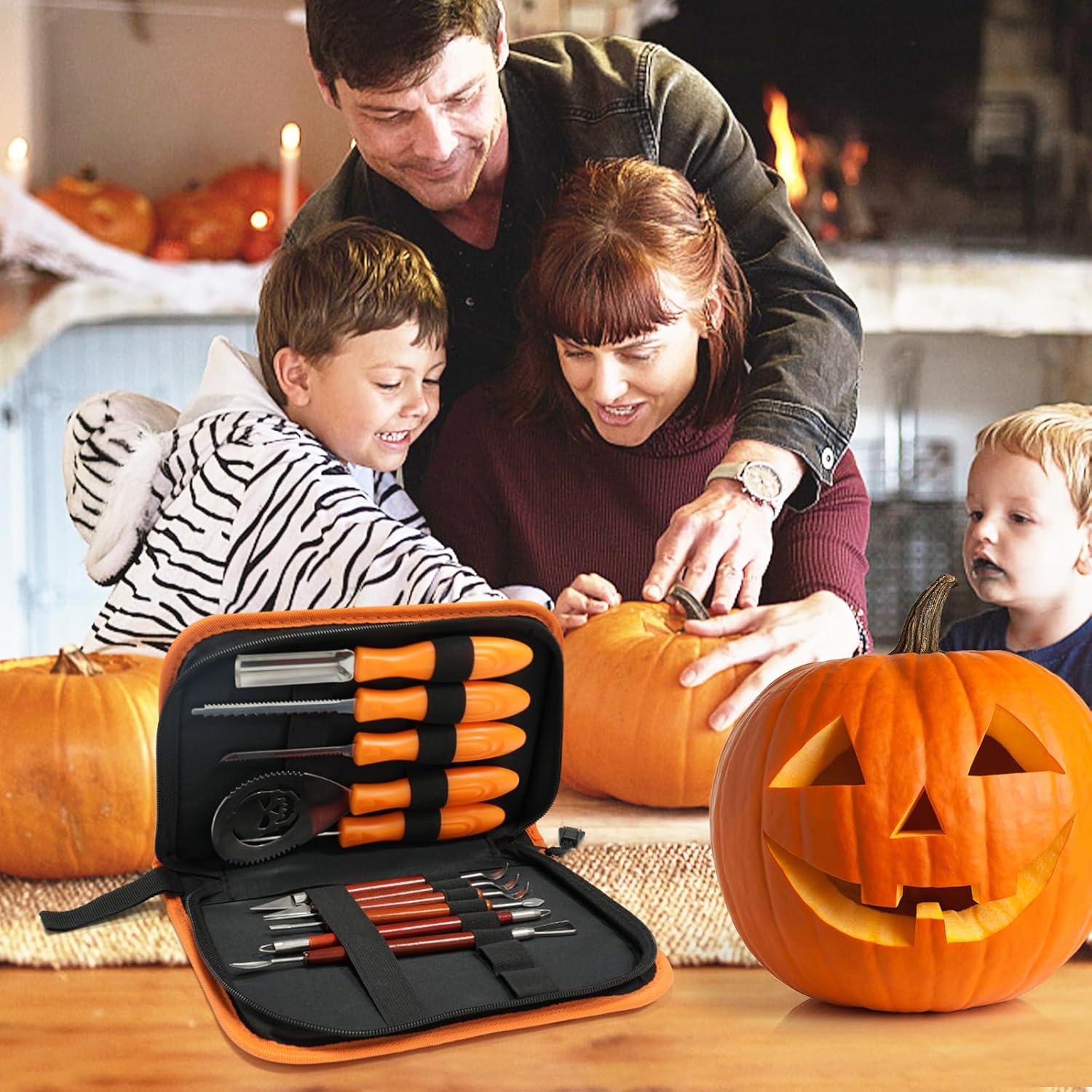 Kit de 11 piezas de tallado de calabaza para adultos y niños con herramientas de escultura de detalles profesionales, juego de cuchillos de acero