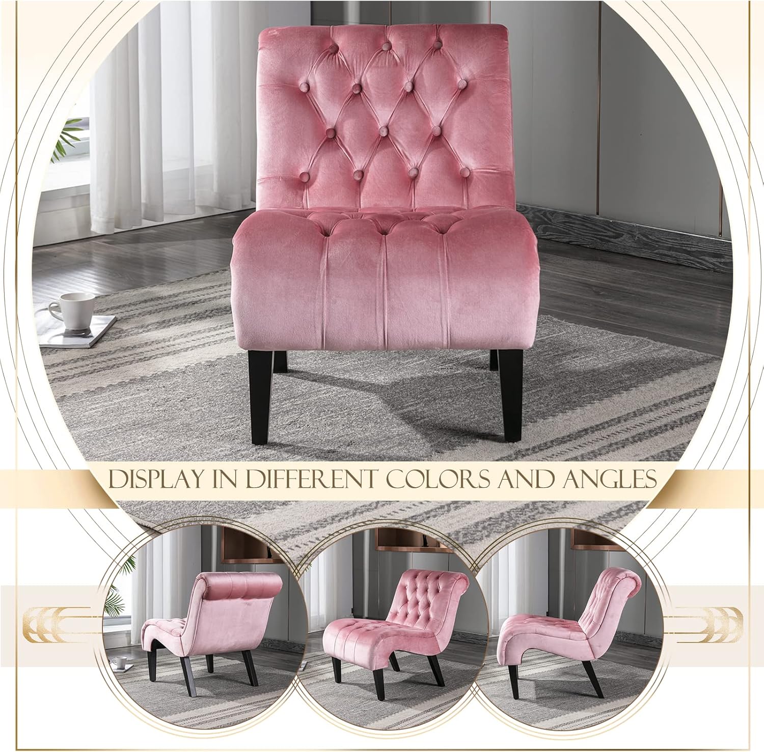 KINFFICT Sillón decorativo de terciopelo para sala de estar, silla de ocio moderna con respaldo copetudo, silla auxiliar sin brazos para interiores,