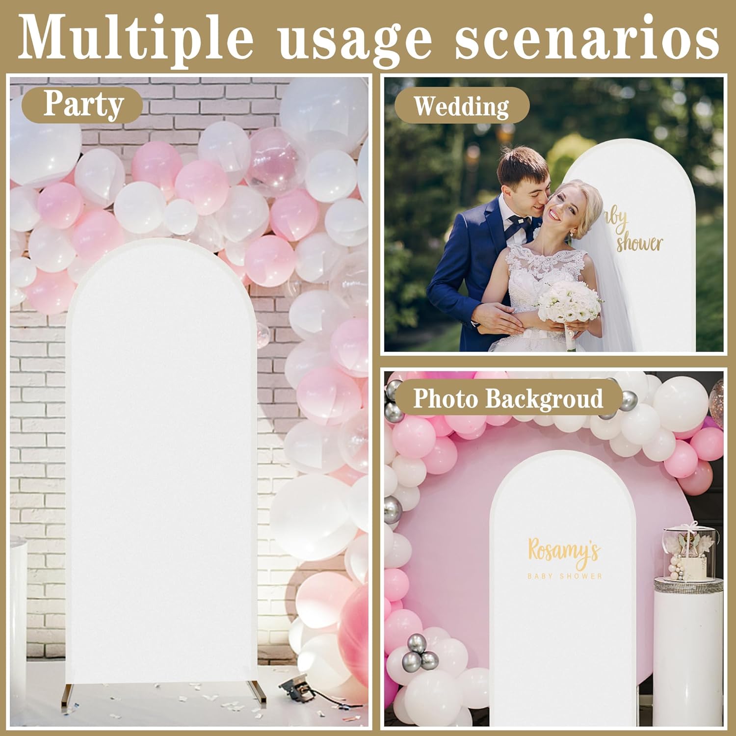 3 fundas de arco de fondo  Cubierta de arco de boda ajustable de elastano  Cubierta de arco de 2 caras para decoración de bodas, cumpleaños,