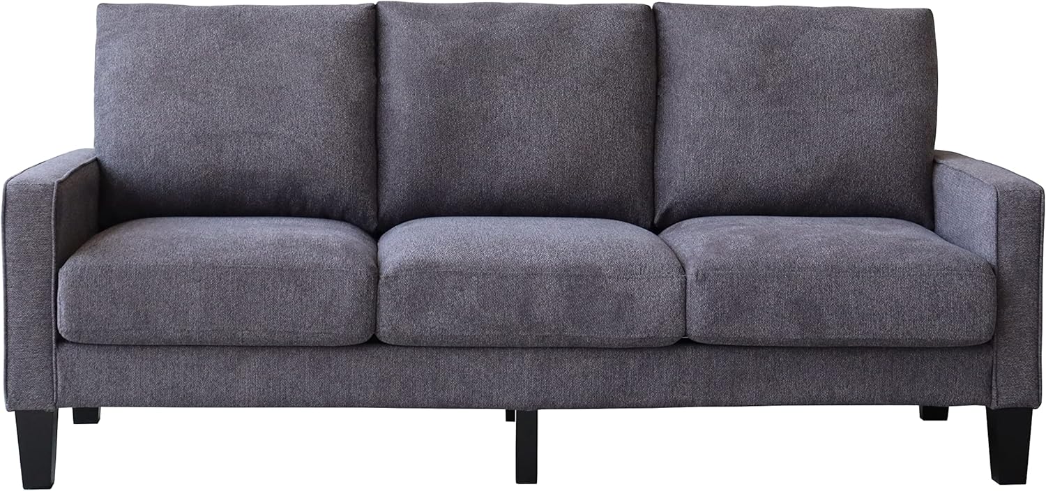 Sofá moderno de mediados de siglo, sofá de 3 plazas de 75 pulgadas con patas de madera maciza y reposabrazos cómodos para sala de estar o