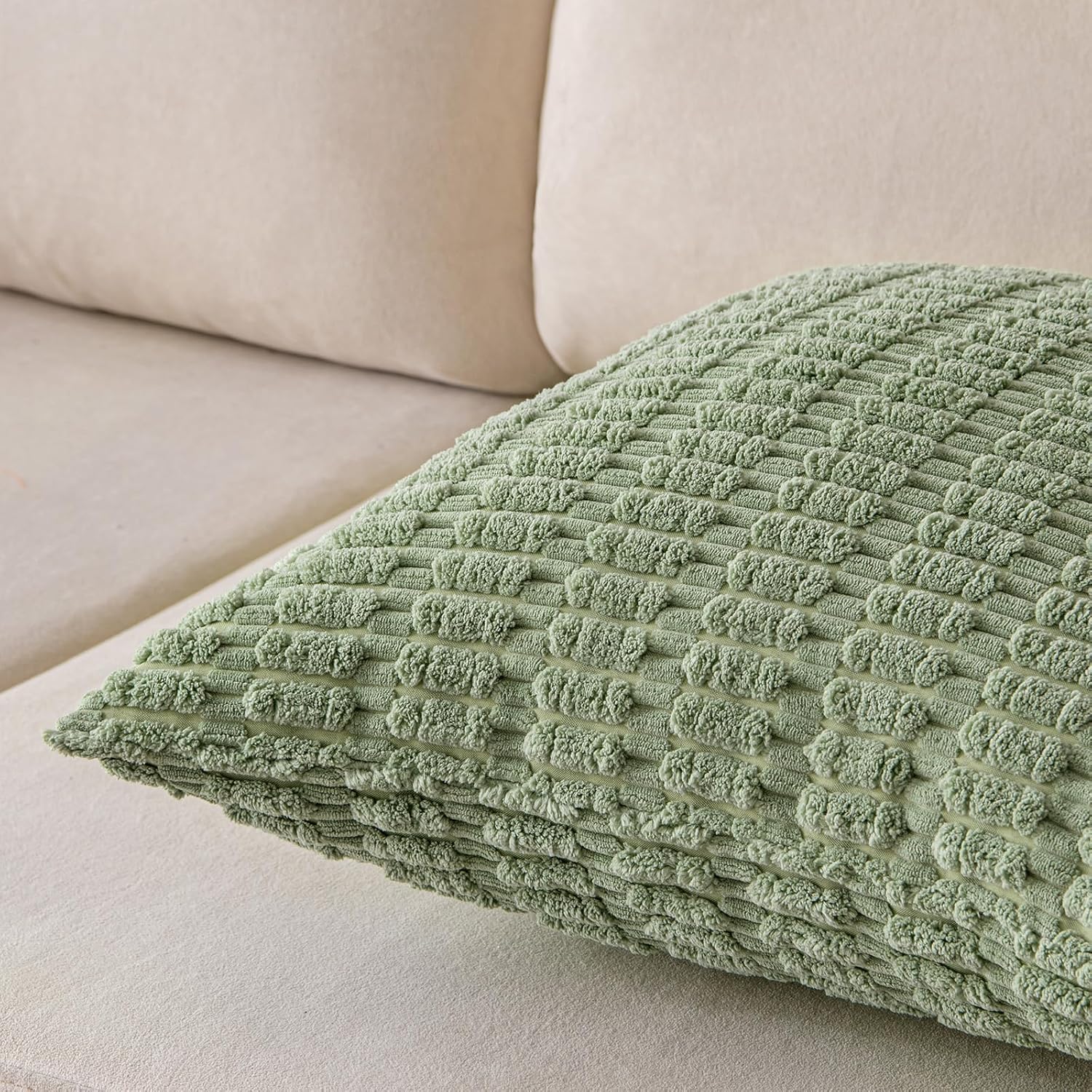 Paquete de 2 fundas de almohada decorativas de primavera verde salvia de 16 x 16 pulgadas para sofá, cama, sala de estar, funda de cojín cuadrada de
