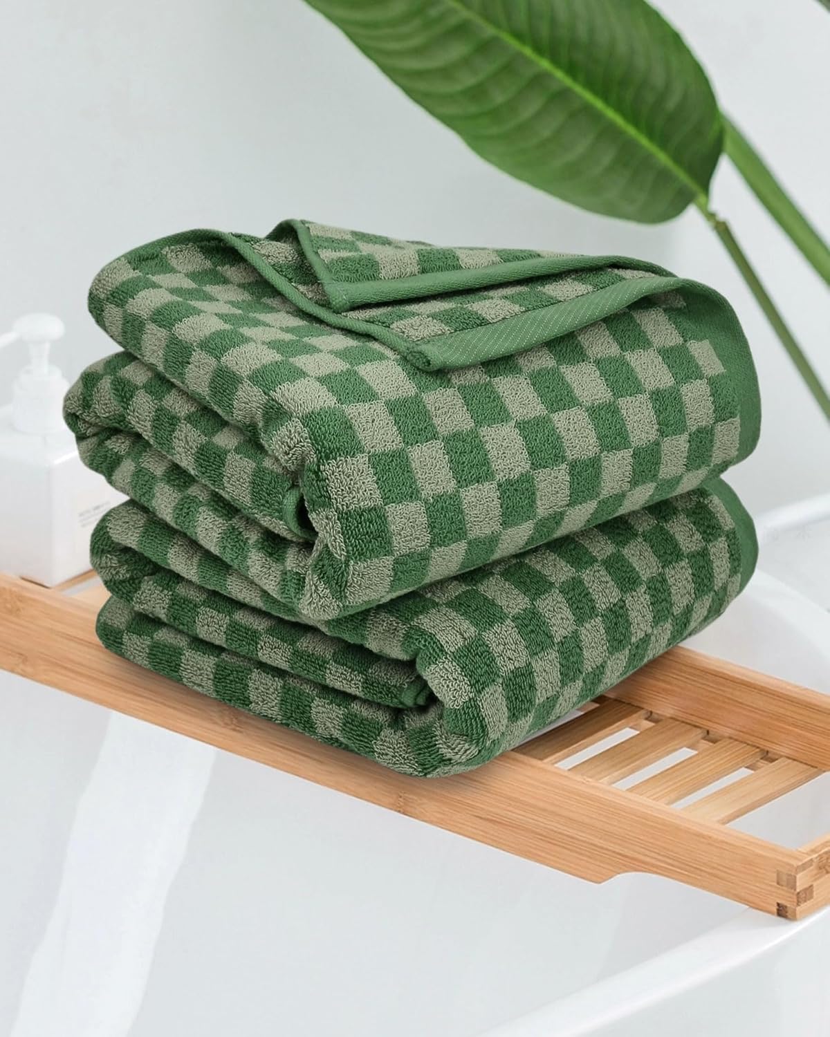 Toallas de baño de lujo para baño, color verde a cuadros (54 x 28 pulgadas), toallas de ducha de algodón suave y absorbente de 480 GSM, paquete de