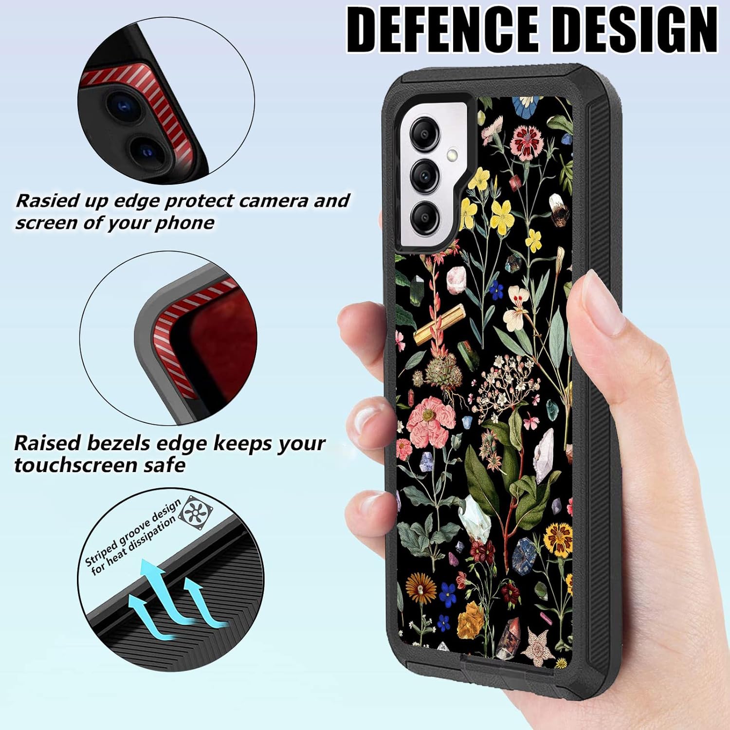OTTARTAKS Funda compatible con Samsung Galaxy A14 5G con protector de pantalla resistente a prueba de golpes bonita funda protectora floral para