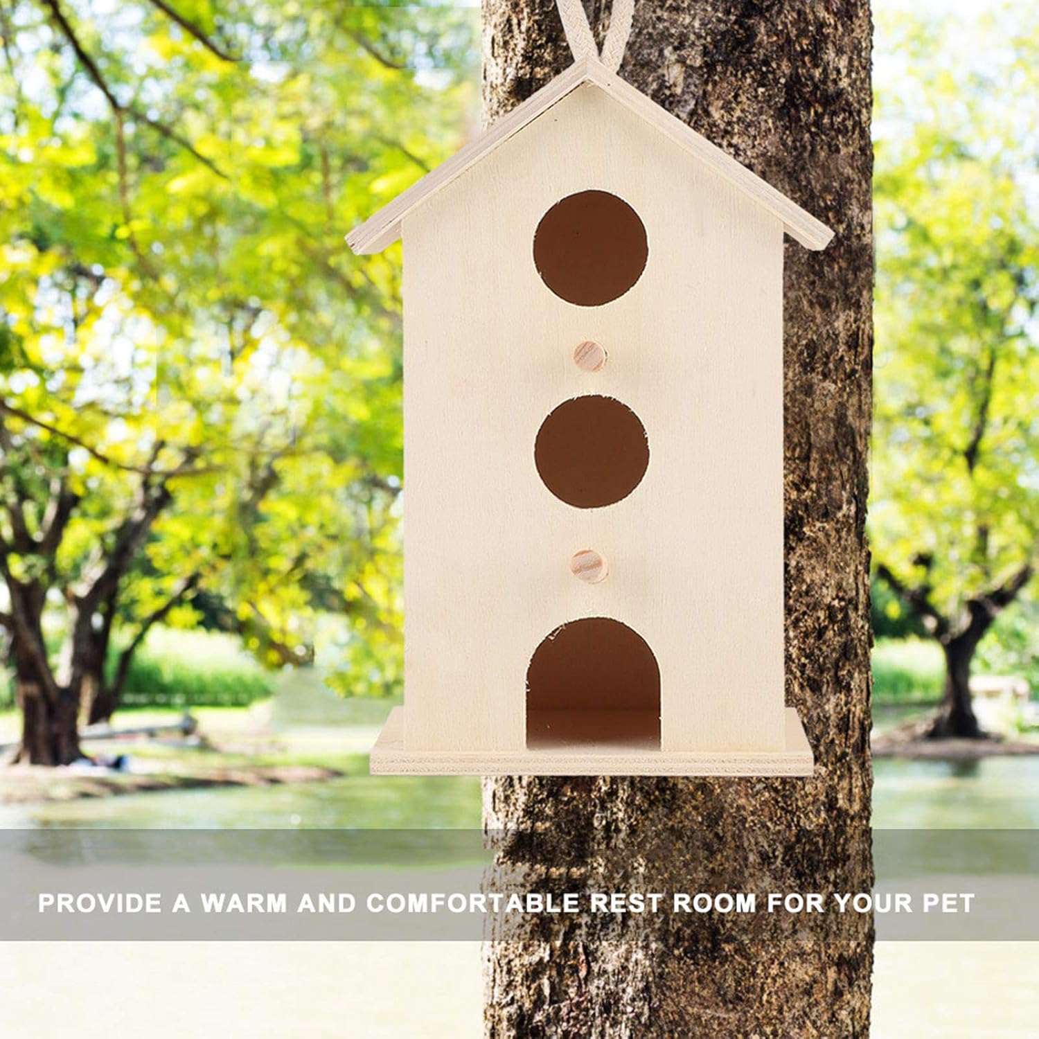 Fydun Hanging Wooden Bird Nests House Breeding Resting Box Supplies Outdoors Garden for Parrots Hanging Wooden Bird Nests for Family