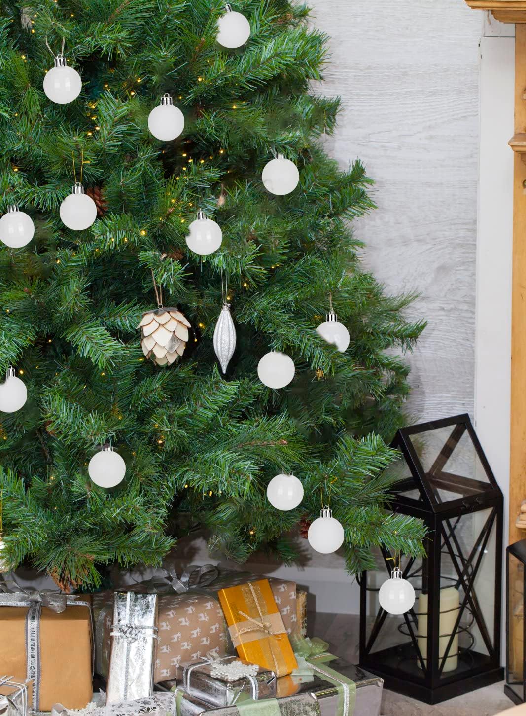 Adornos de bolas de Navidad blancas de 1.57 pulgadas, 40 piezas inastillables, juego de adornos de bolas de Halloween, adornos blancos para árbol de