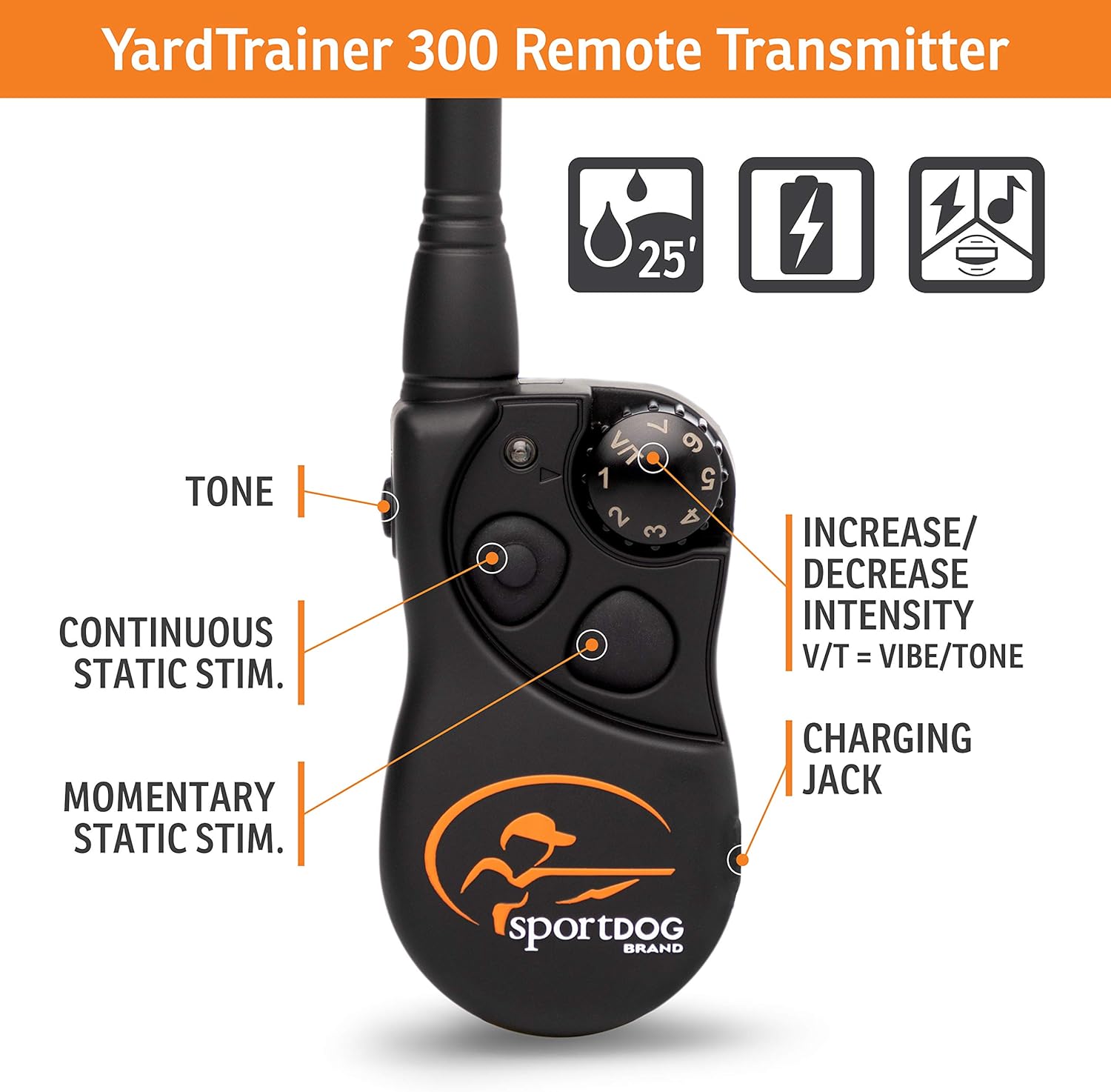 SportDOG Brand YardTrainer – Collares de entrenamiento para perros familiares, rango de 300 yardas, entrenadores a distancia con estática, vibración