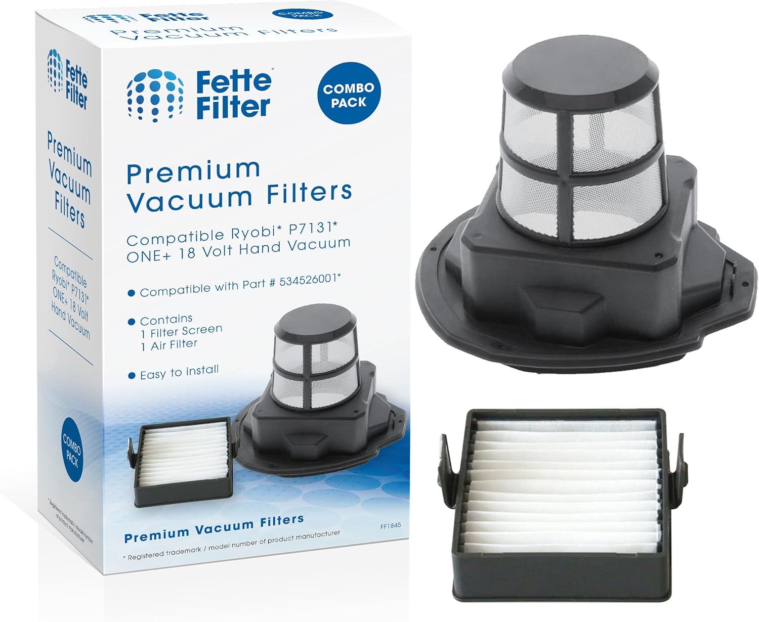 Fette Filter – Juego de pantallas de filtro P7131 compatible con Ryobi P7131, P7131ID 18V ONE+ HAND VACUUM Parte # 534526001 y filtro 533907002 (1