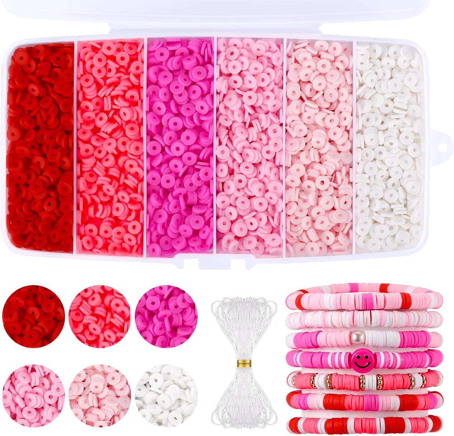 Funtopia – 6000 cuentas de arcilla rosa para hacer pulseras, cuentas Heishi de arcilla polimérica, cuentas redondas planas de arcilla de disco para