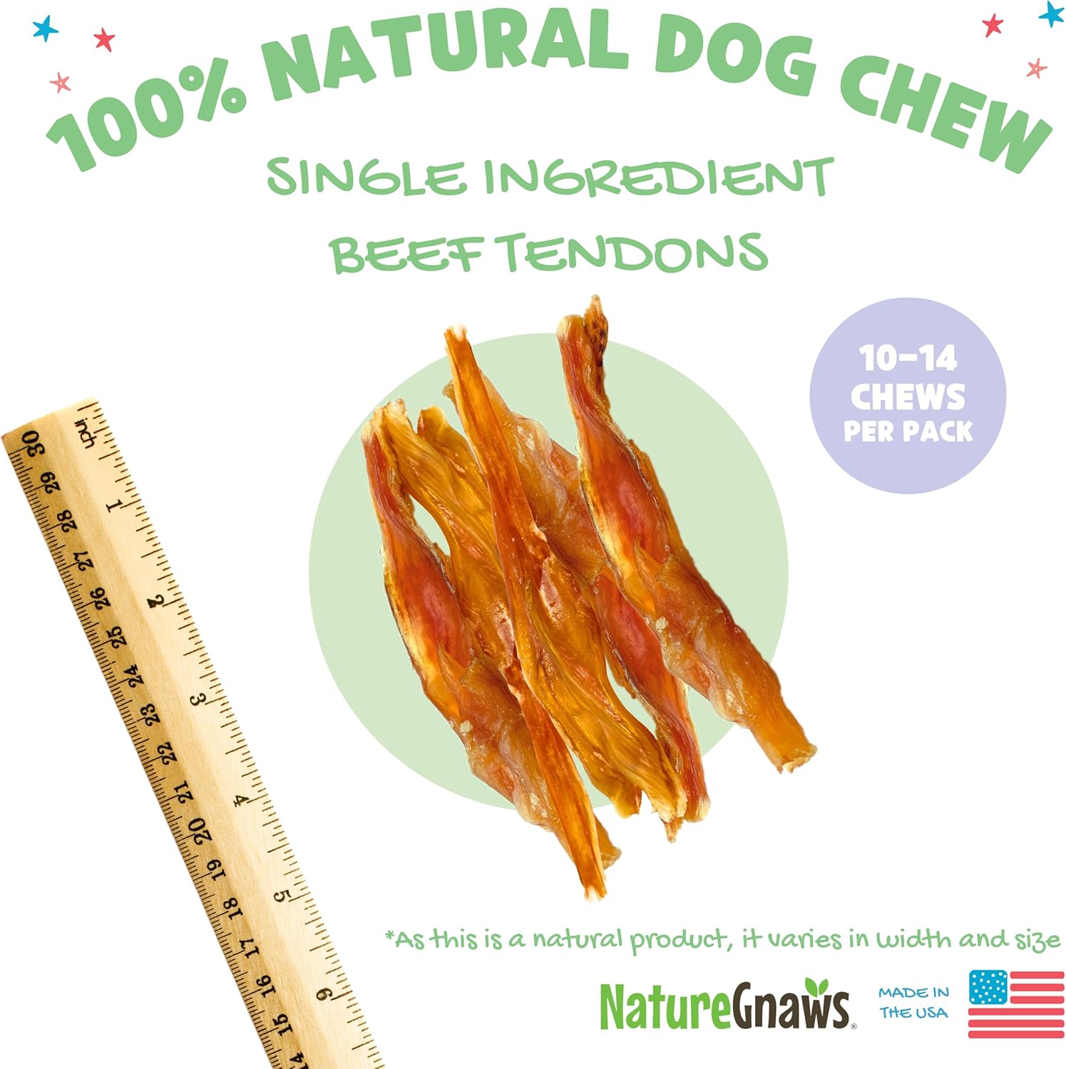 Nature Gnaws Tendones de carne de Estados Unidos para perros, masticables dentales naturales de un solo ingrediente, golosinas para perros de larga