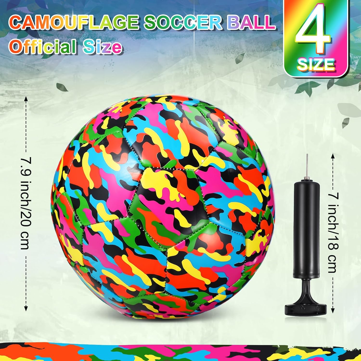 Pelota de fútbol de camuflaje tamaño 4 para niños y niñas, pelota de fútbol con bomba de inflador, para deportes en interiores y exteriores, pelota
