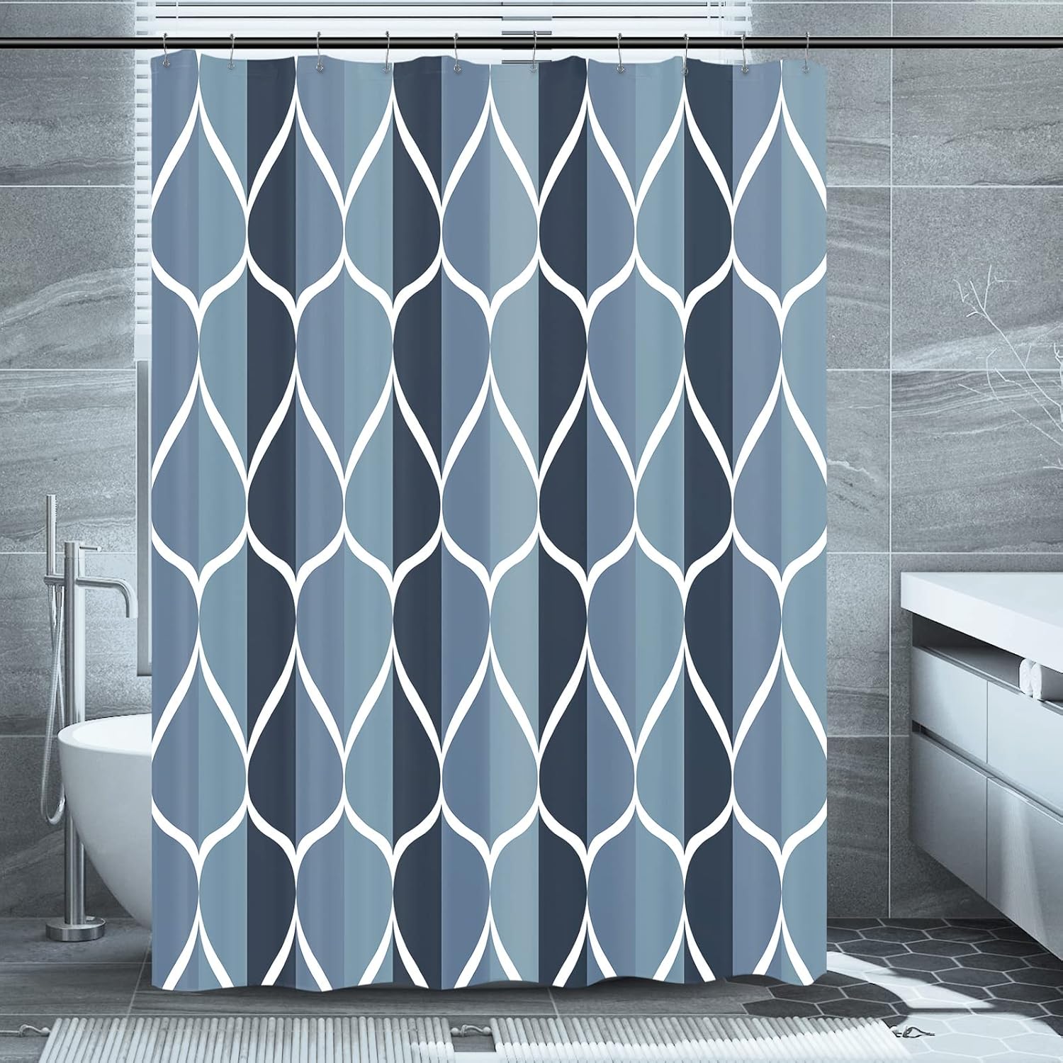 Aegean – Cortina de ducha de tela azul de 60 pulgadas de ancho x 72 pulgadas de alto, diseño impermeable de poliéster, secado rápido, dobladillo