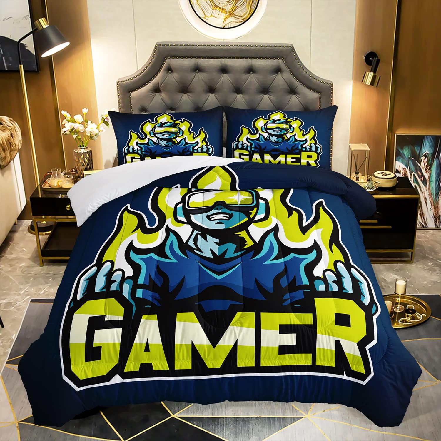 AILONEN Juego de edredón de videojuegos para adolescentes y niños, juego de ropa de cama individual de videojuegos, edredón de videojuegos, juego de