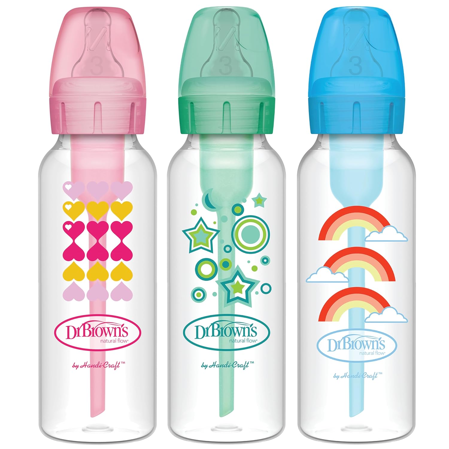 Dr. Brown’s Natural Flow Anti-Colic Options+ – Kit de inicio de botella para sorber estrecho, 8 onzas, con boquilla de flujo medio rápido nivel 3 y