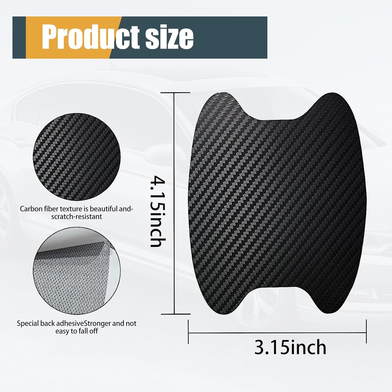 4 calcomanías para manija de puerta de automóvil, 3.3 x 3.4 pulgadas, textura de fibra de carbono, antiarañazos, impermeable, sin rastros, protector
