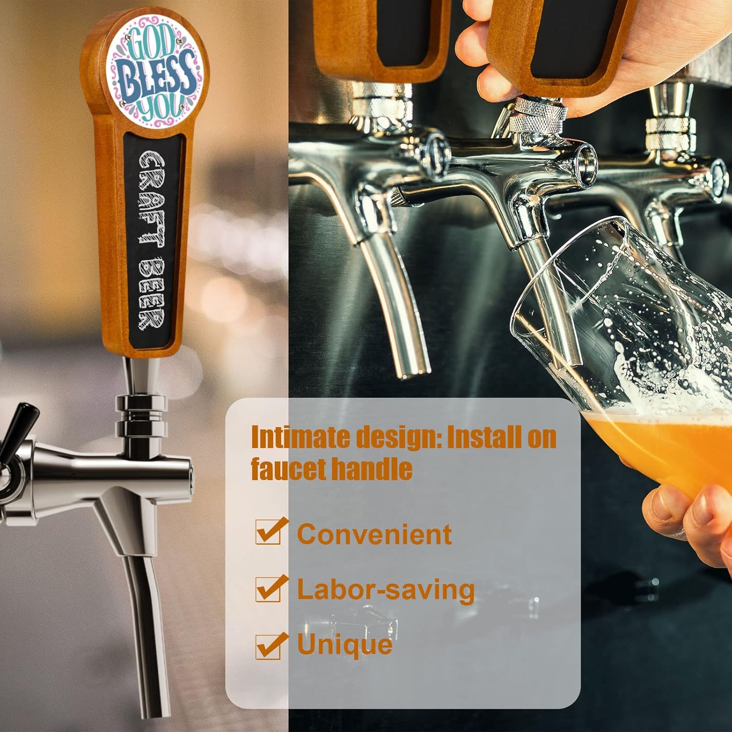 4 unidades de mango de madera para tocador de cerveza para Kegerator con logotipo intercambiable y 4 bolígrafos para bar, restaurante, boda,