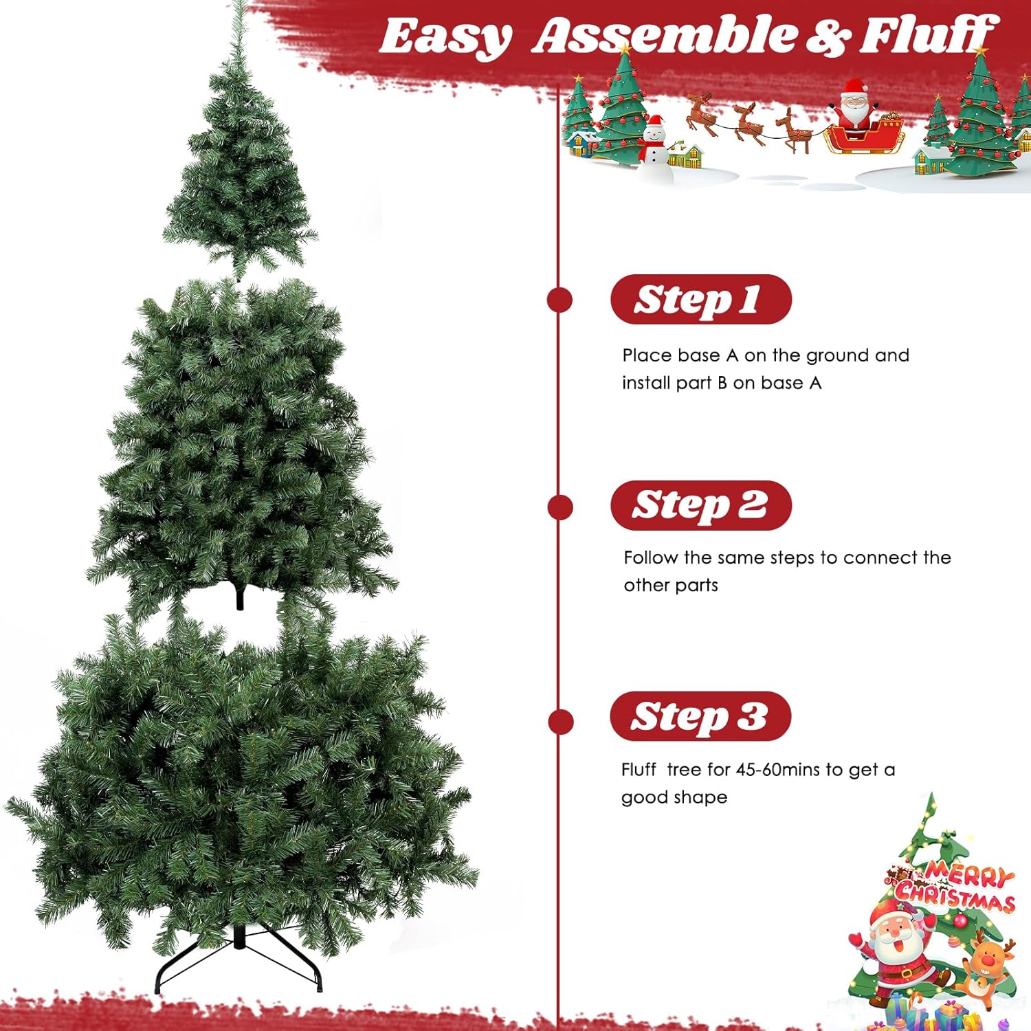 Árbol de Navidad artificial de abeto prémium de 7.5 pies para el hogar, oficina, decoración de fiesta con 1188 puntas de rama, fácil montaje,